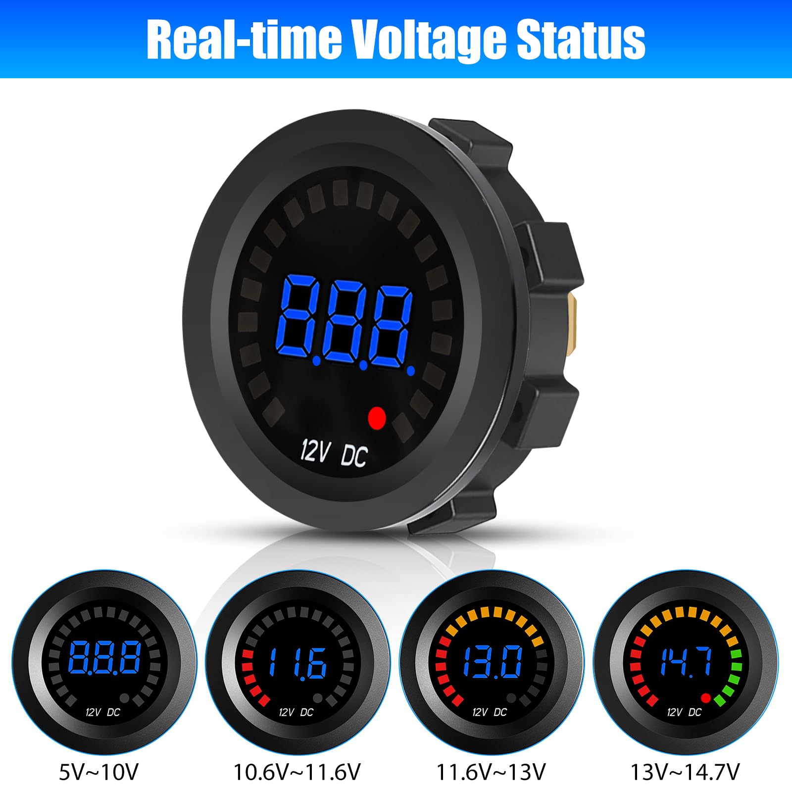 2Pcs Battery Meter, Waterproof Dc 12V Voltmeter Waterproof Led Digital Display Voltage Gauges Round Car Voltmeters Meter Voltage