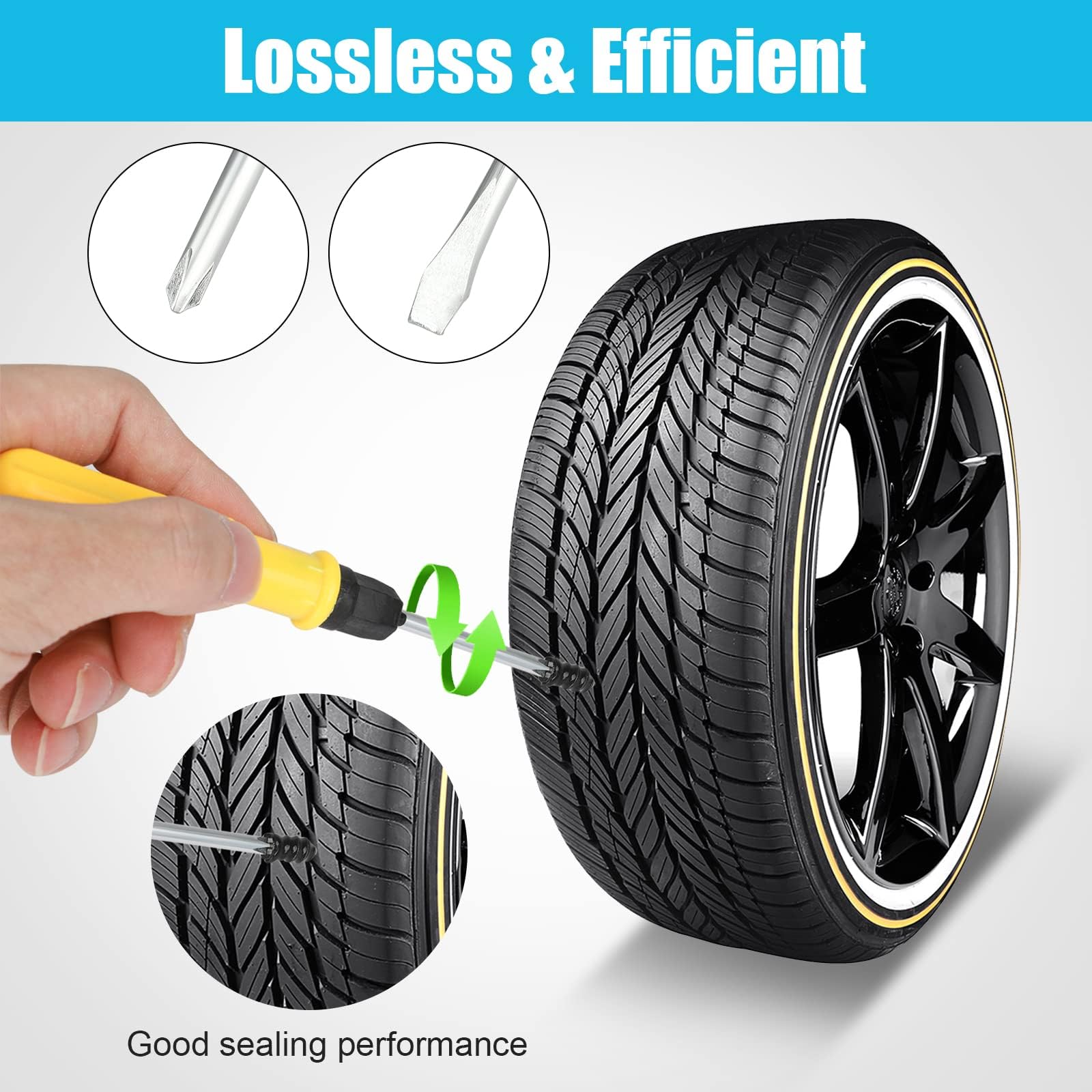 Linkstyle 60Pcs Tire Plug Kit, Tire Repair Rubber Nails, Vacuum Tyre Repair Screws Fast Repair Kits, For Car Motorcycle Truck At