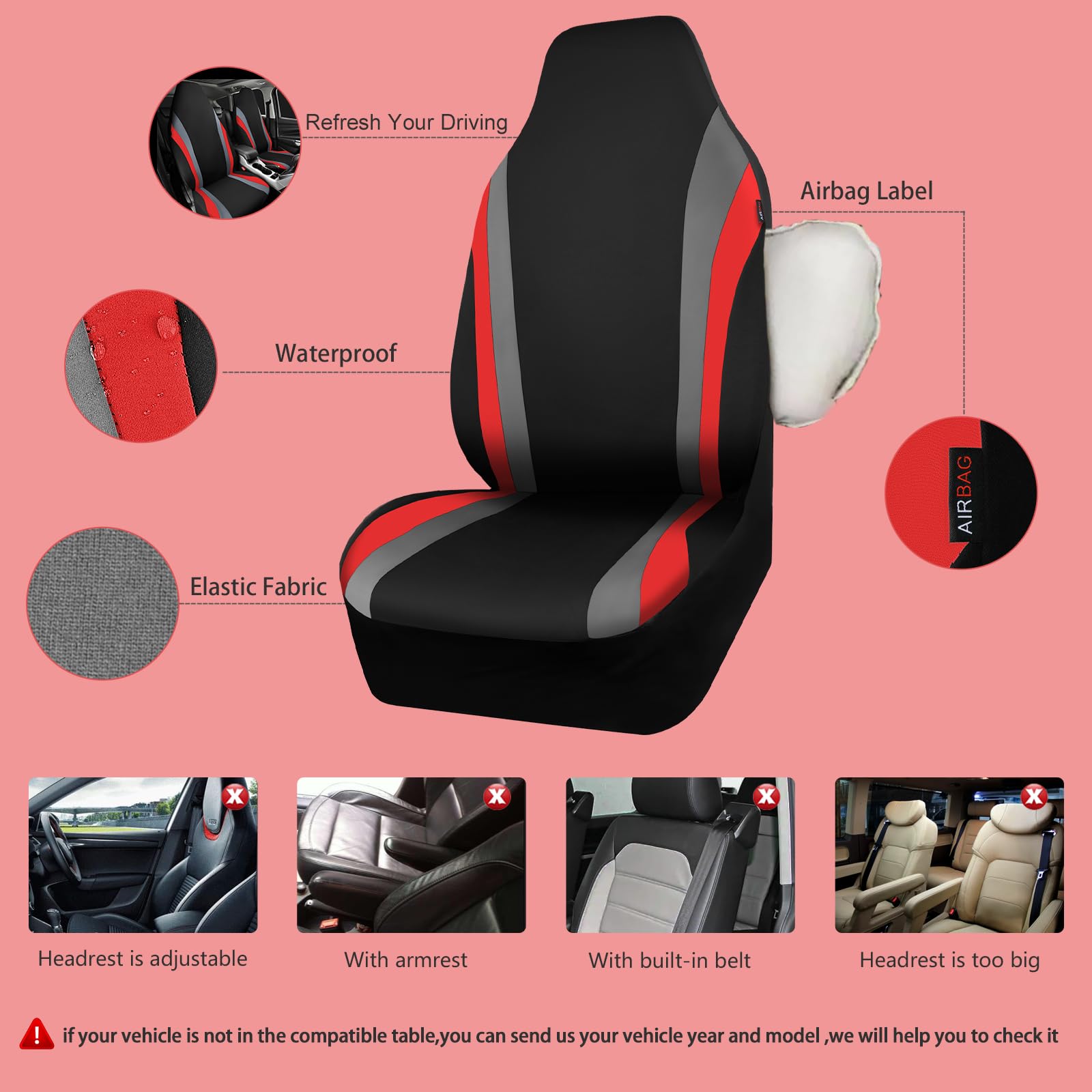 Car Pass Aquashield Neoprene Waterproof Car Seat Covers Front Seats Only, High Back Bucket Seat Covers,Airbag Compatible,Seat Co