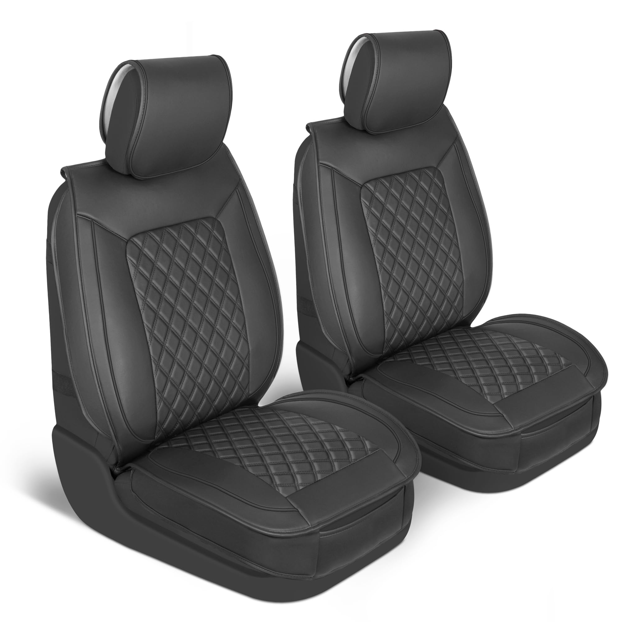 MotorBox Prestige Faux Leather Seat Covers for Cars - (2) Front Semi-Custom Fit Black Seat Covers for Trucks & SUV - Automotive 
