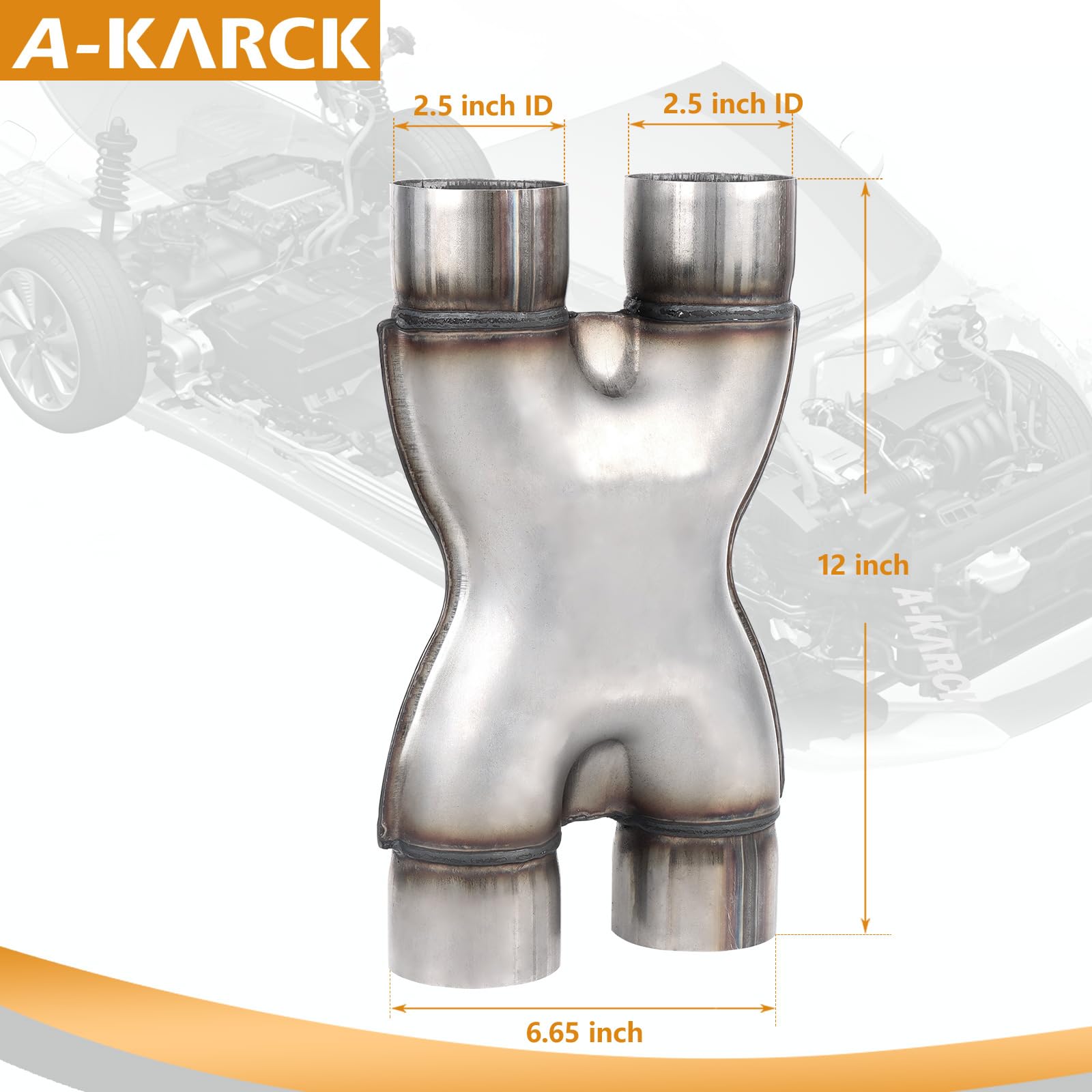 A-Karck Exhaust X Pipe Dual 2.5'' Inlet, 12'' Long Dual 2.5'' Outlet Stainless Steel X Pipe For Smoother Exhaust (Wide-Edge)