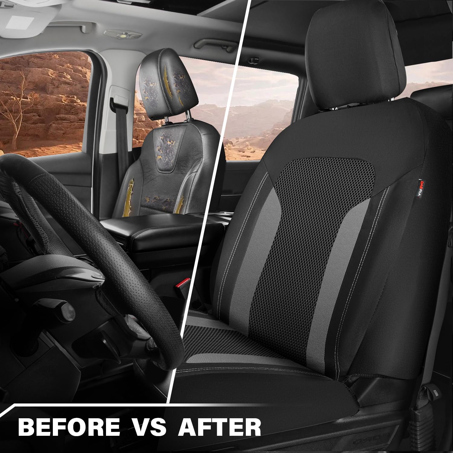 Car Pass 3D Air Mesh Car Seat Covers Front Seats Low Back Bucket, Breathable Sporty Mesh In Summer Airbag Compatible Universal F