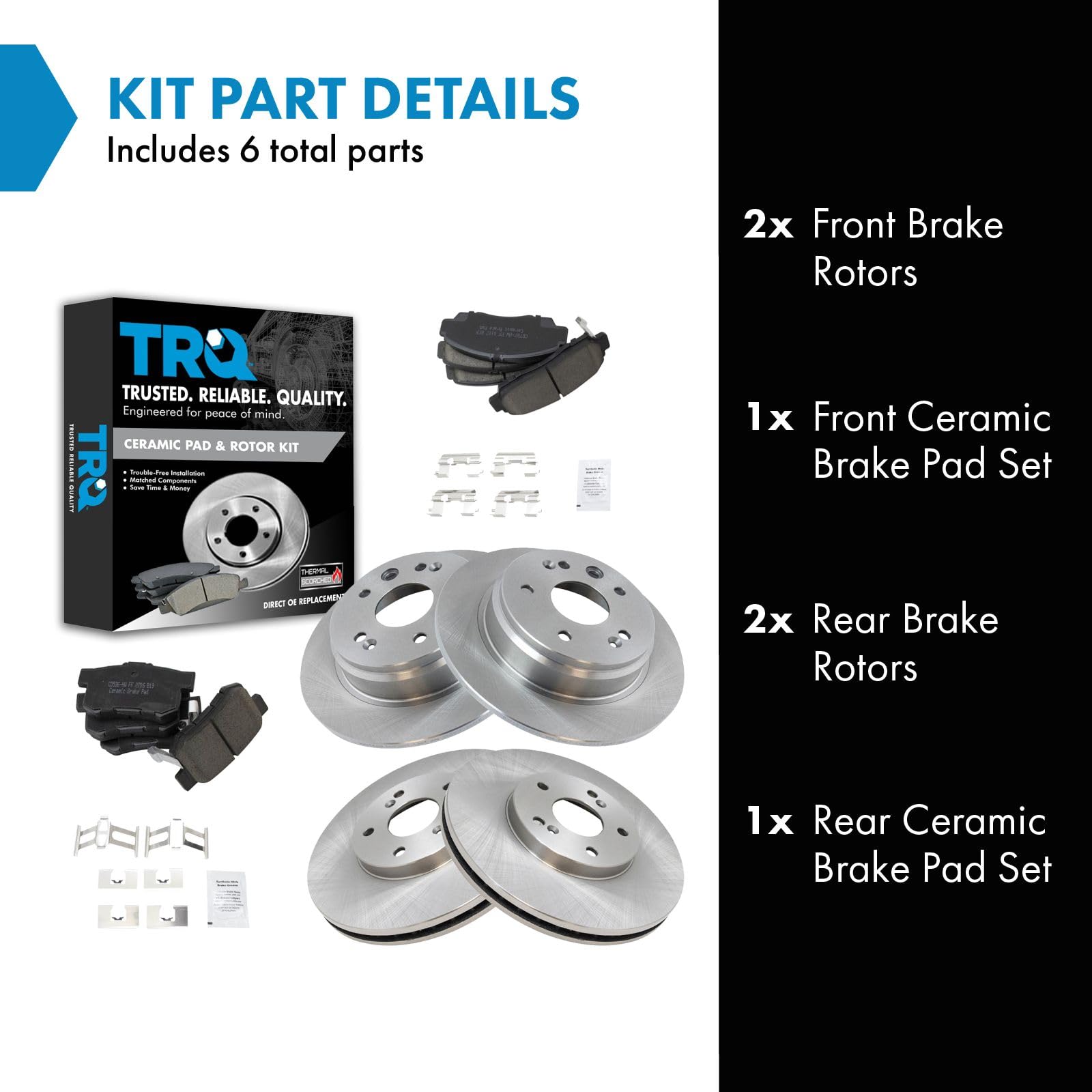 Trq Front And Rear Brake Pad & Rotor Kit Brake Pads Brake Rotor Ceramic Compatible With 1999-2003 Acura Tl