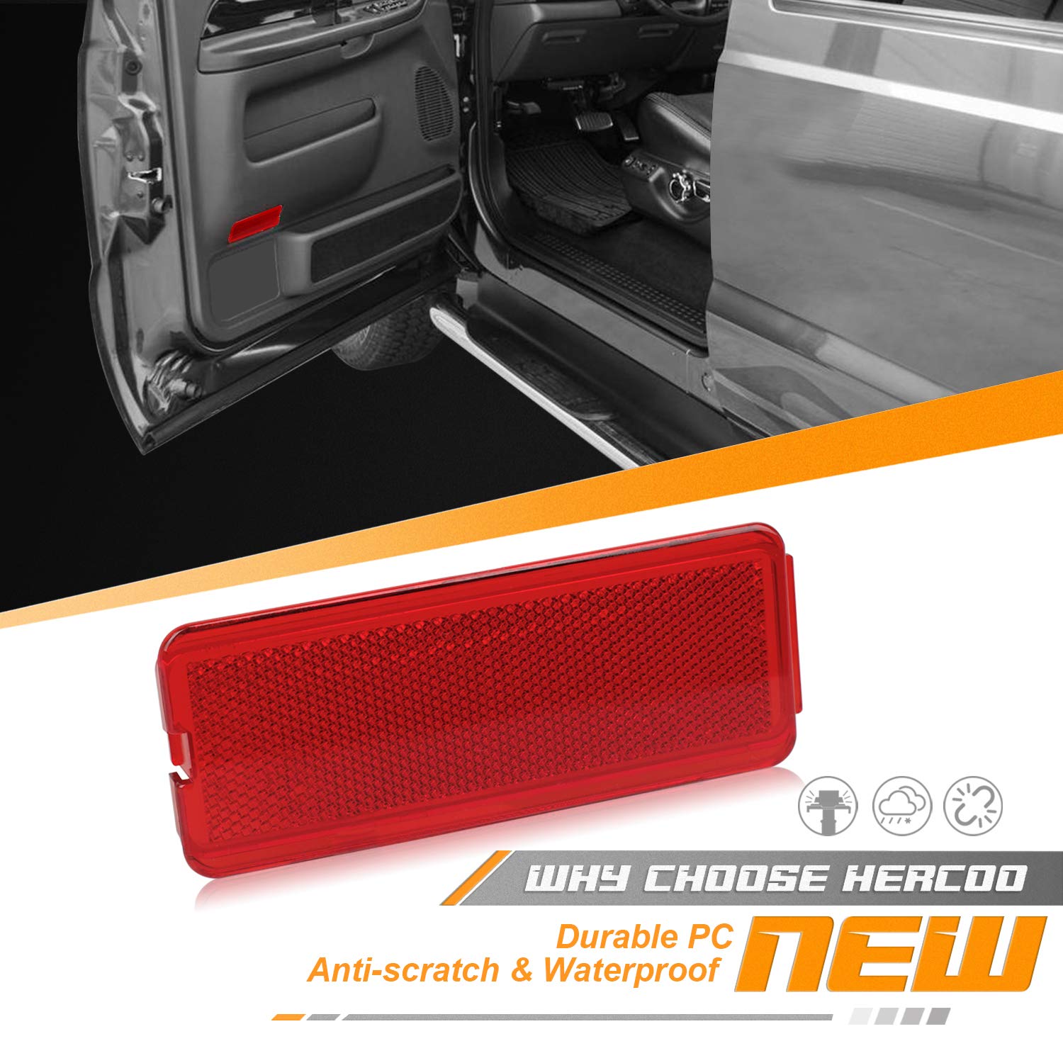 HERCOO Premium Interior Door Reflectors Red Front & Rear Reflector Light Cover Compatible with Ford Excursion 2000-2005, F250 F3