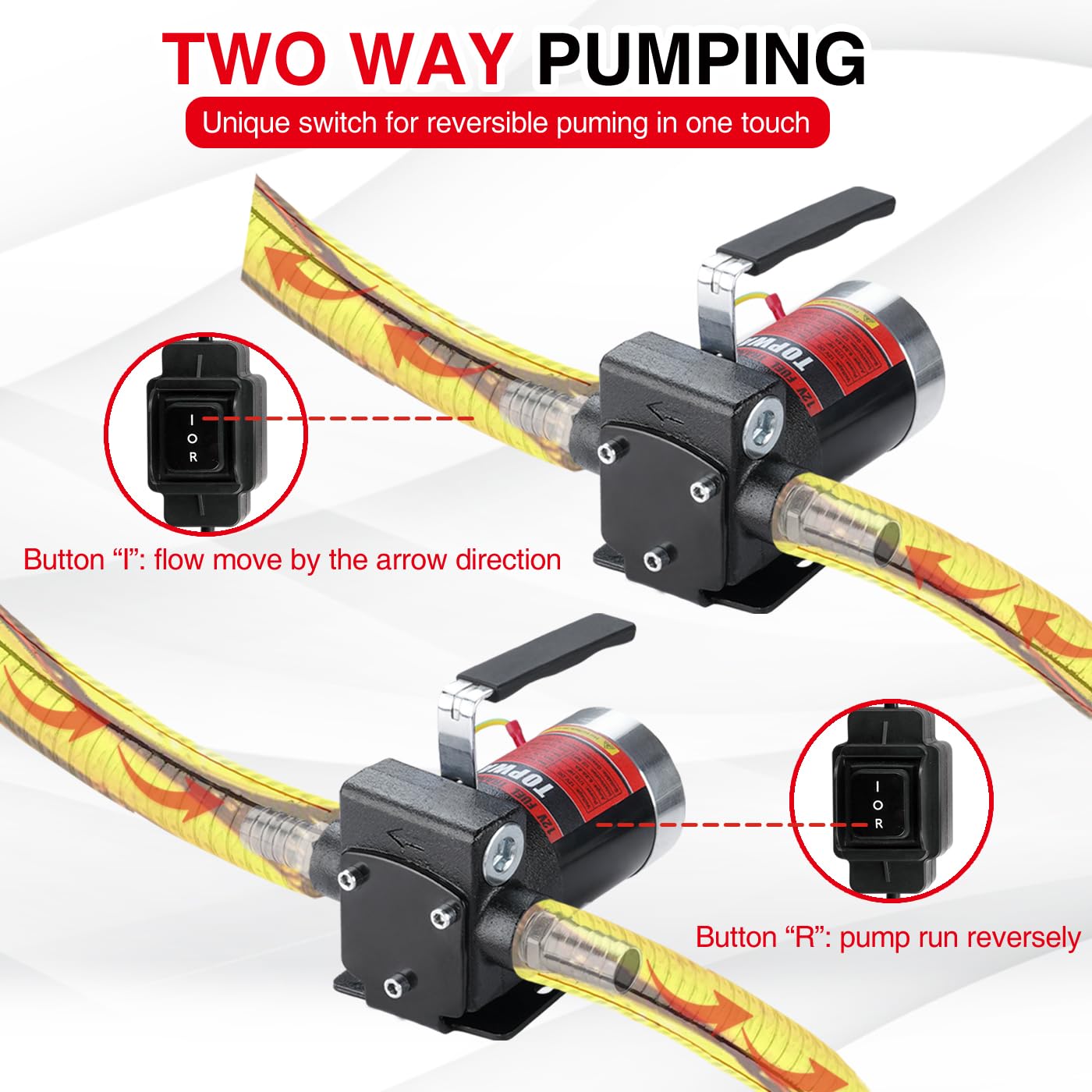 Topway 12V Dc Gasoline Fuel Pump Kit, Self-Priming Oil Transfer Pump With Handle, Reversible Pumping, Overheat Protection, Explo