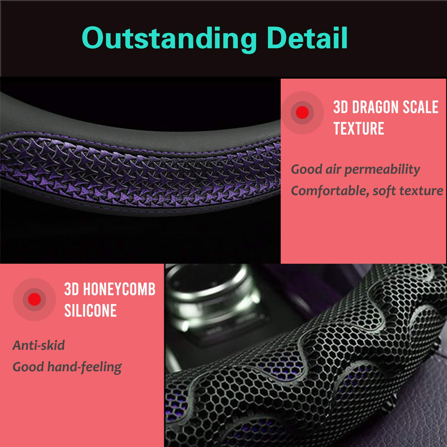 Pinctrot Small Size Steering Wheel Cover Great Grip With 3D Honeycomb Anti-Slip Design, 14 Inch (Purple)