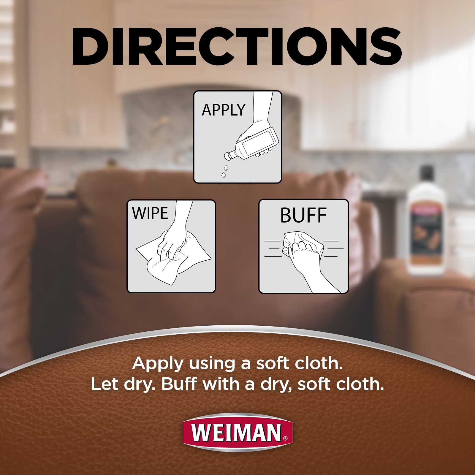 Weiman 3 in 1 Deep Leather Cleaner & Conditioner Cream - Restores Leather Surfaces - Use on Leather Furniture, Car Seats, Shoes,