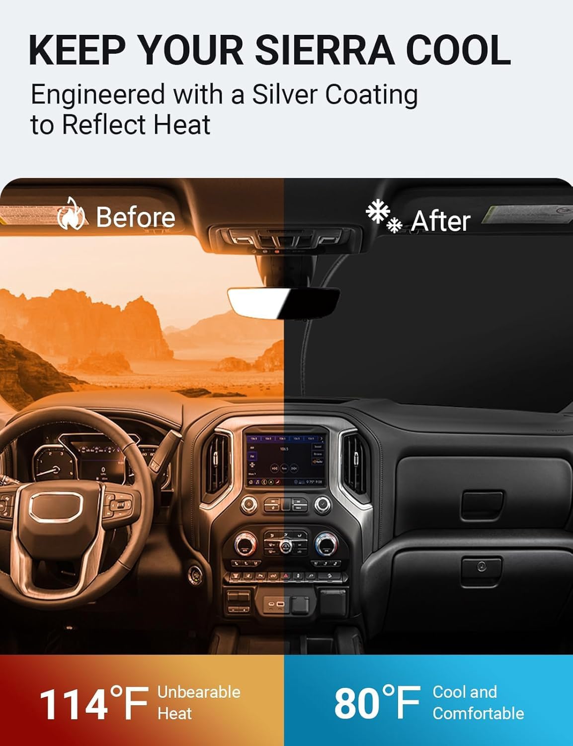 Proadsy 2025 Upgrade Front Windshield Sun Shade Foldable Sunshade Protector Custom Fit 2019-2024 2025 Gmc Sierra 1500 2500 3500 Slt, At4, Denali Pickup Accessories