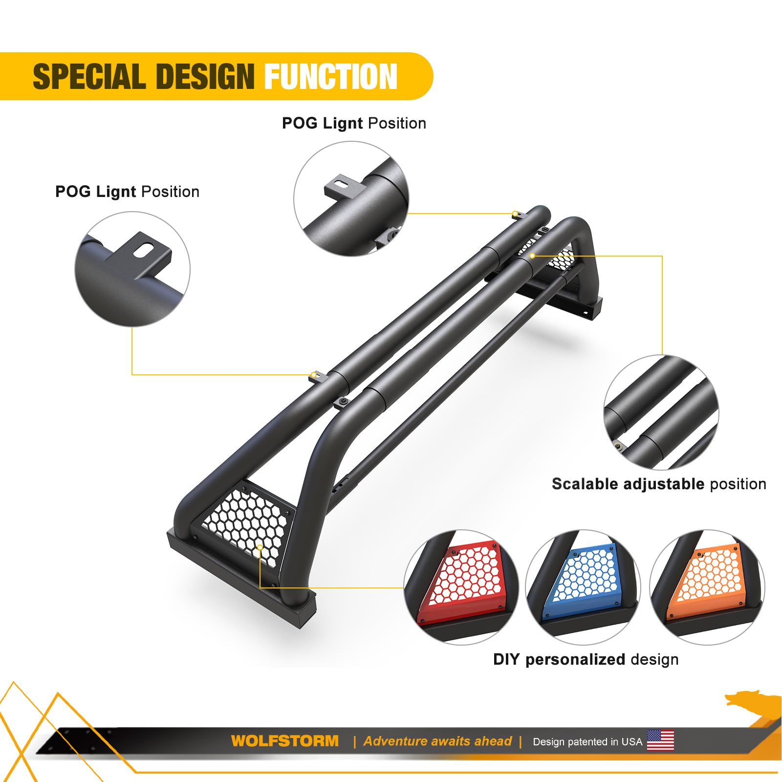 Universal Roll Bar For Pickup Truck,Wolfstorm Adjustable Sport Chase Rack Roll Bar Fit For Many Pickup Truck,Like Ford F-150/F-250/F-350/Dodge Ram/Chevy Silverado/Gmc Sierra/Toyota Tundra/Nissan Titan