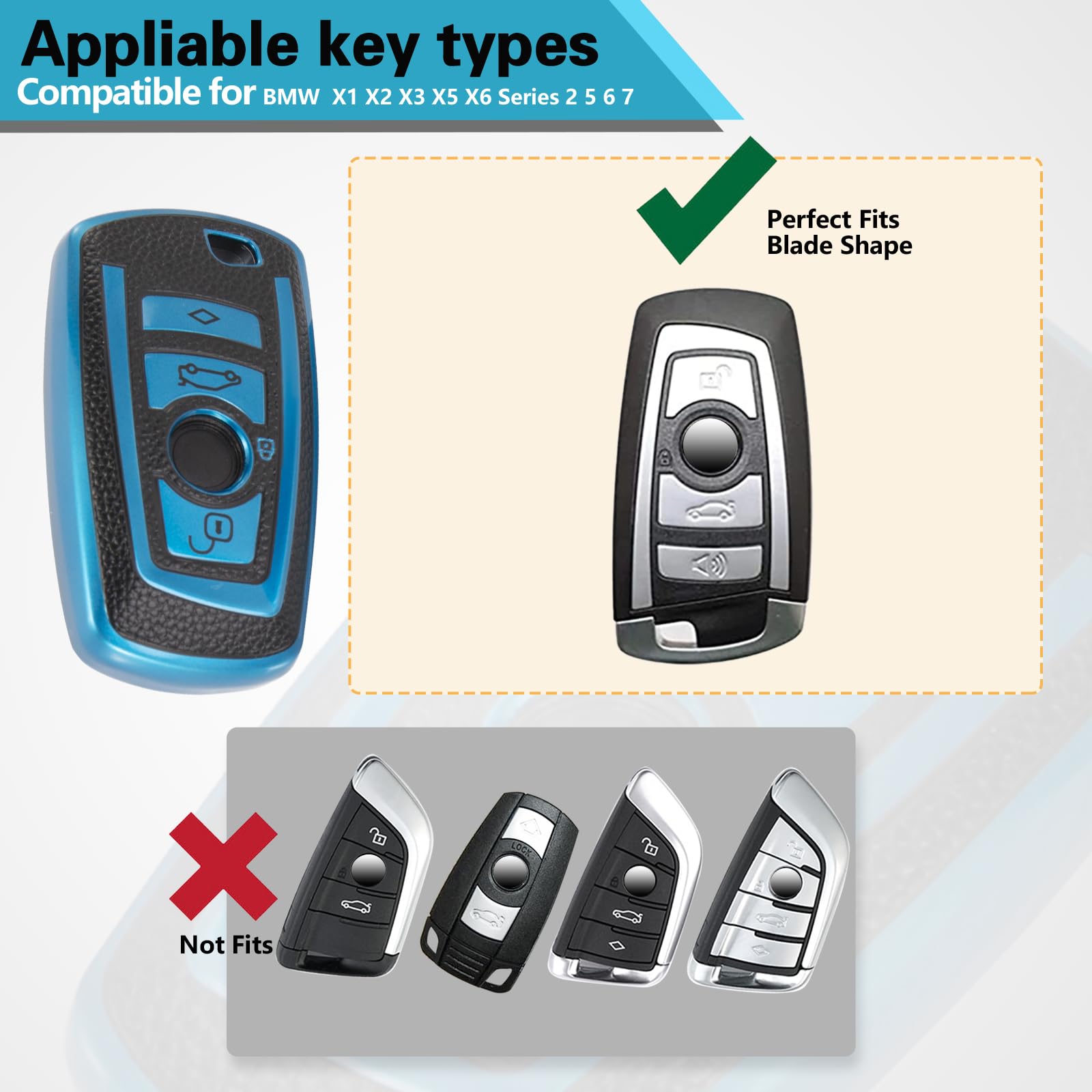 Ctrinews For Bmw Key Fob With Leather Keychain, Advanced Soft Tpu Surface Grain Key Fob Cover For Classic Style Bmw Smart Key (B