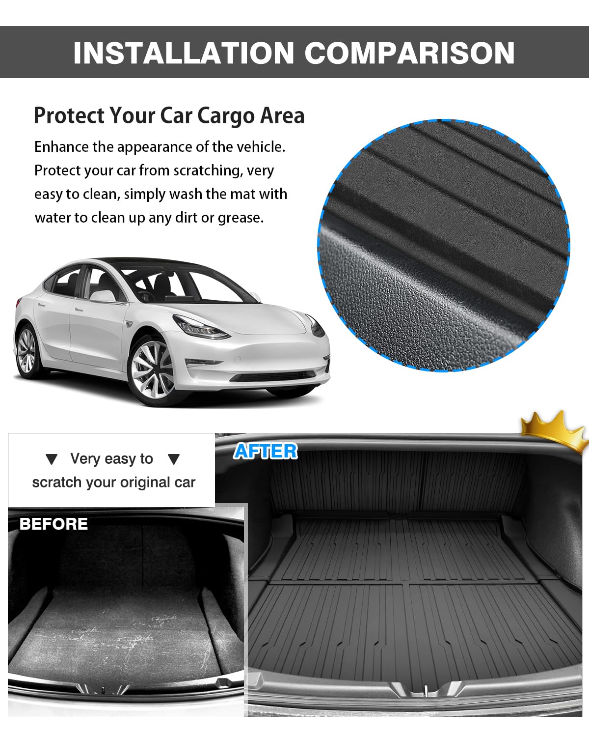 Powerty Floor Mats & Cargo Liner for 2024 2025 Tesla Model 3 Highland Accessories All Weather TPE 3D Floor Liners 2 Row Liner Se