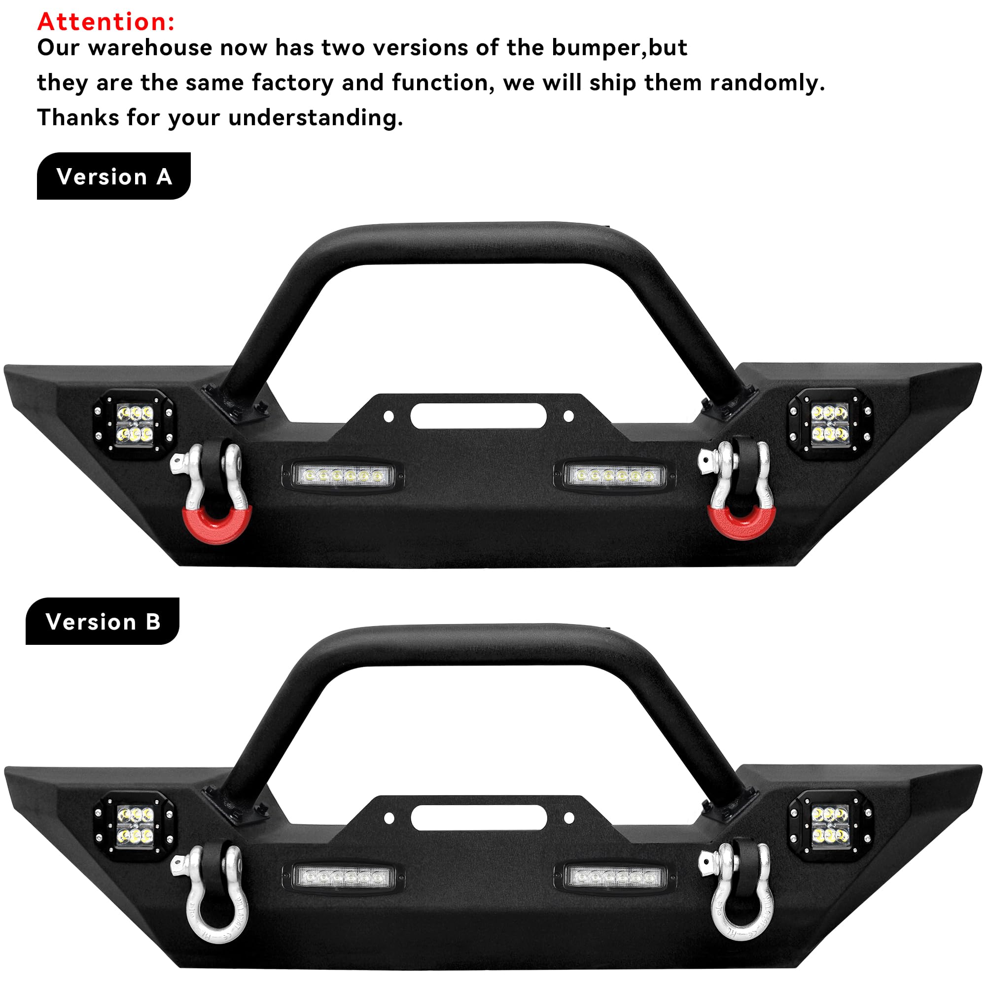 Ledkingdomus Front Bumper Compatible With 07-18 Jeep Wrangler Jk & Unlimited Rock Crawler Bumper With 4X Led Lights W/Winch Plat