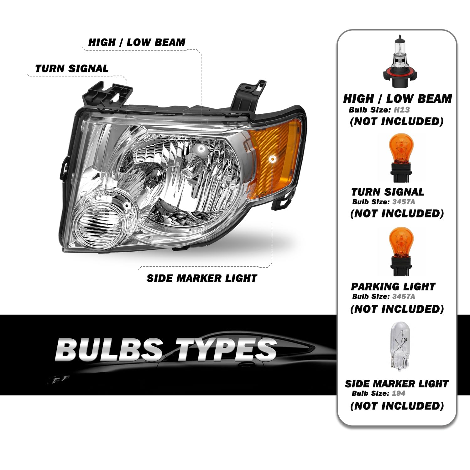 Sockir Headlight Assembly Oe Style Factory Replacement Compatible With 2008-2012 Ford Escape Left Driver Side