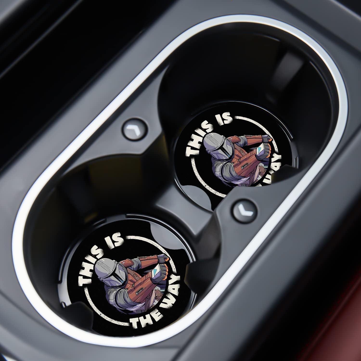 Car Cupholder Coaster Absorbent 2 Pack Funny Fun Cool Cartoon Cute This is The Way Rubber New Automotive Cup Holder Decal Decor 