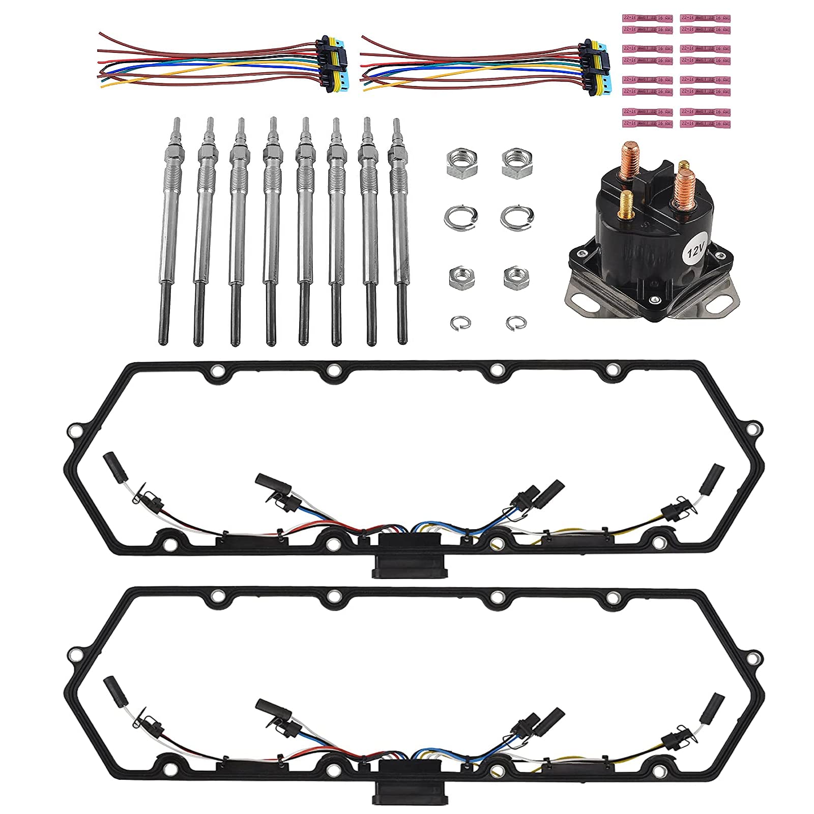 Powerstroke Diesel Valve Cover Gasket Set Compatible With Ford F250 F350 E250 E350 7.3L 1999-2003, Includes Gaskets, Glow Plugs,