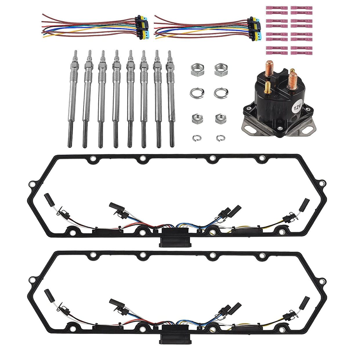 Powerstroke Diesel Valve Cover Gasket Set Compatible With Ford F250 F350 E250 E350 7.3L 1999-2003, Includes Gaskets, Glow Plugs,