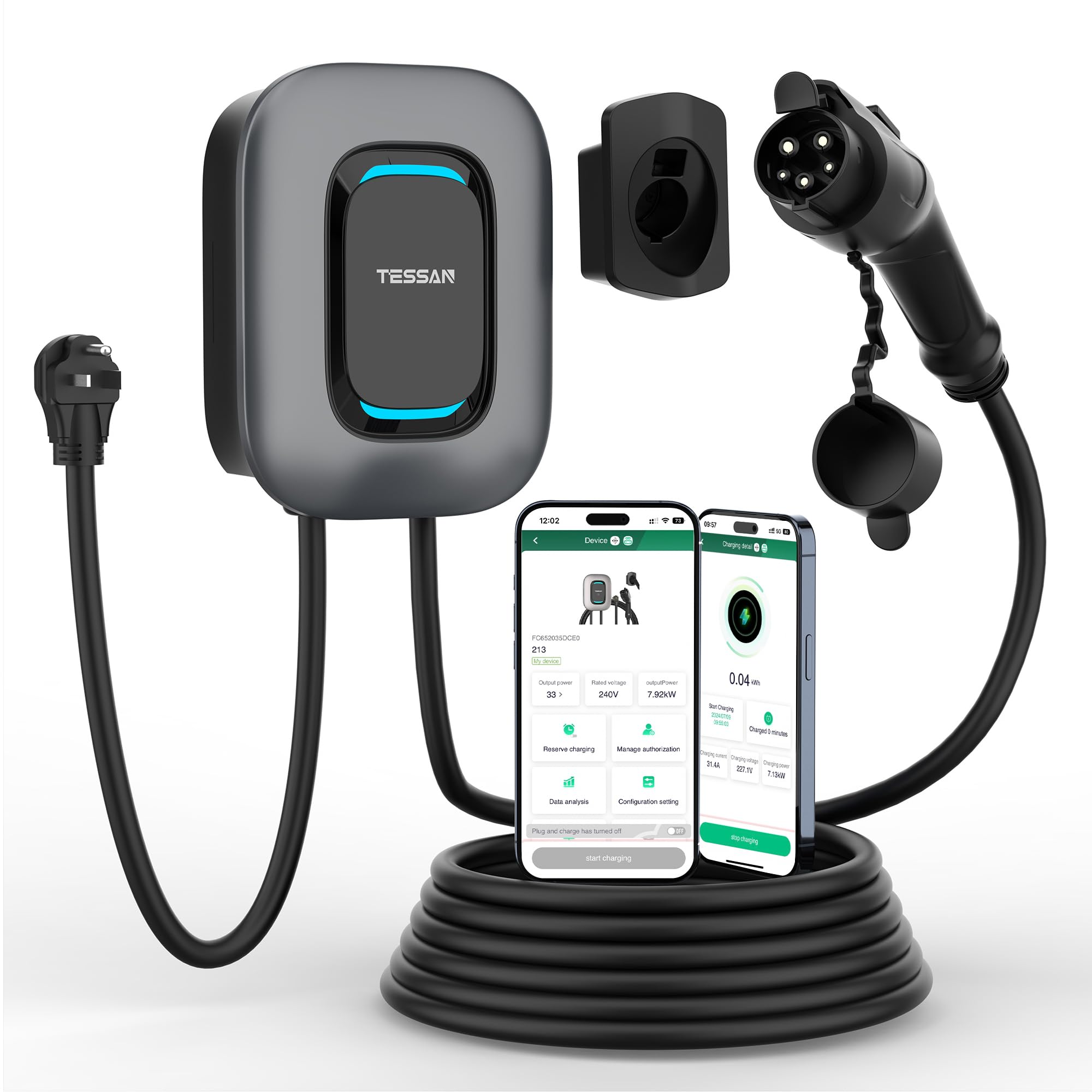 TESSAN EV Charger Level 2, 40A/240V Wall Mount Electric Vehicle Charing Station, Smart EV Chargers Equipment App Control Wi-Fi (