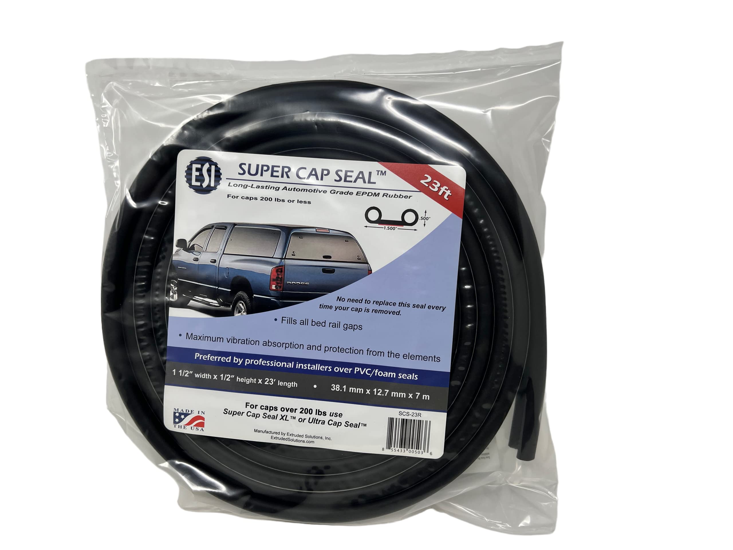 ESI Super Cap Seal 23 FT (1 1/2&quot; Width x 1/2&quot; Height x 23' Length) EPDM Rubber for Caps 200 lbs or Less