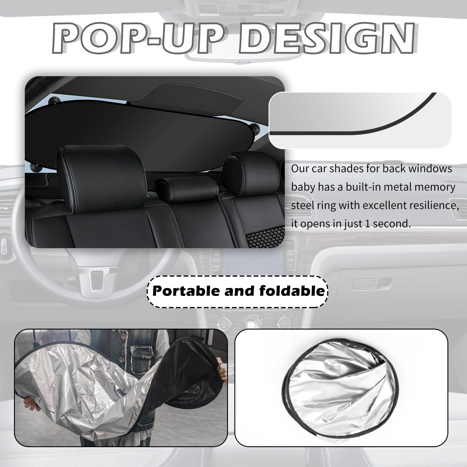 Back Window Sun Shades for Car,210T Titanium Silver Rear Window Sun Shade with Suction Cup Keeps Cars Interior Cool,39.37 * 19.7