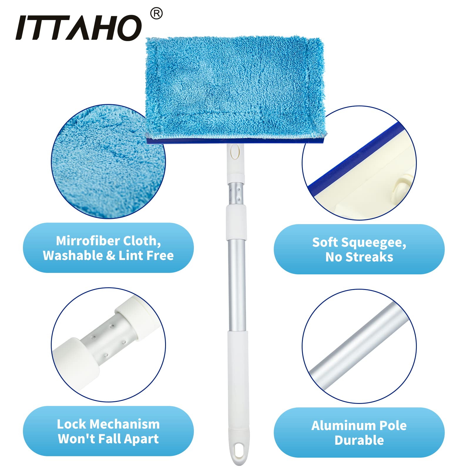 Ittaho Windshield Cleaning Tool, Car Window Cleaning With Extra Spray Bottle, Household Squeegee Mirror Cleaning Tool With Exten