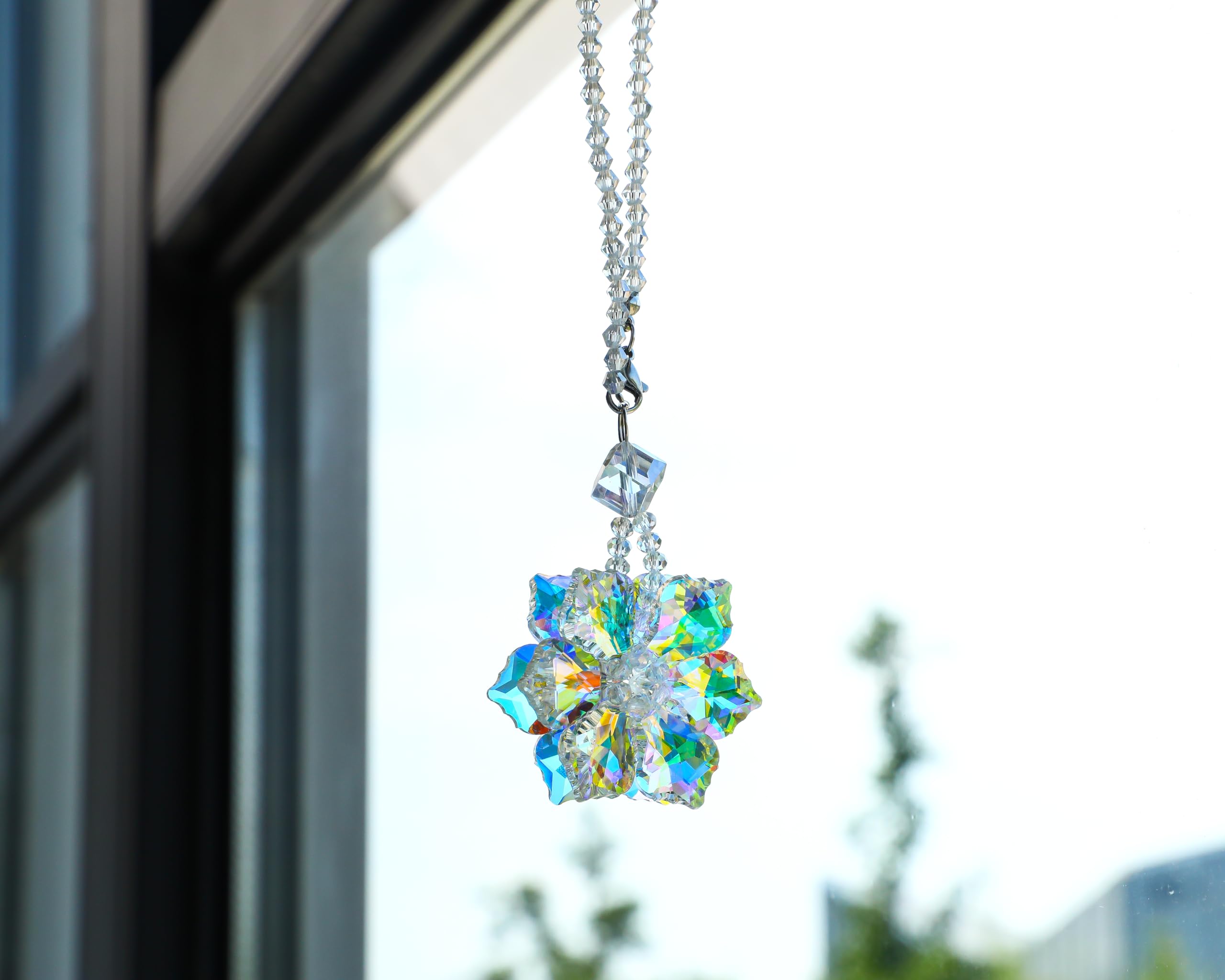 H&D Hyaline & Dora Crystal Snowflake Car Pendant Lucky Hanging Ornament Car Interior Mirror Decoration Car Accessories Home Deco