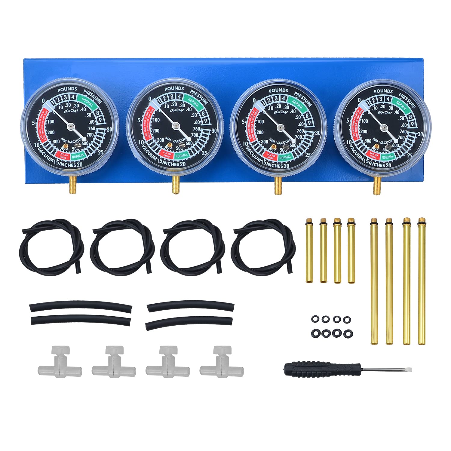 Prokomon Motorcycle Carburetor Synchronizer Tool - 4 Gauge Vacuum Carb Sync for 2 or 4 Cylinder Engines