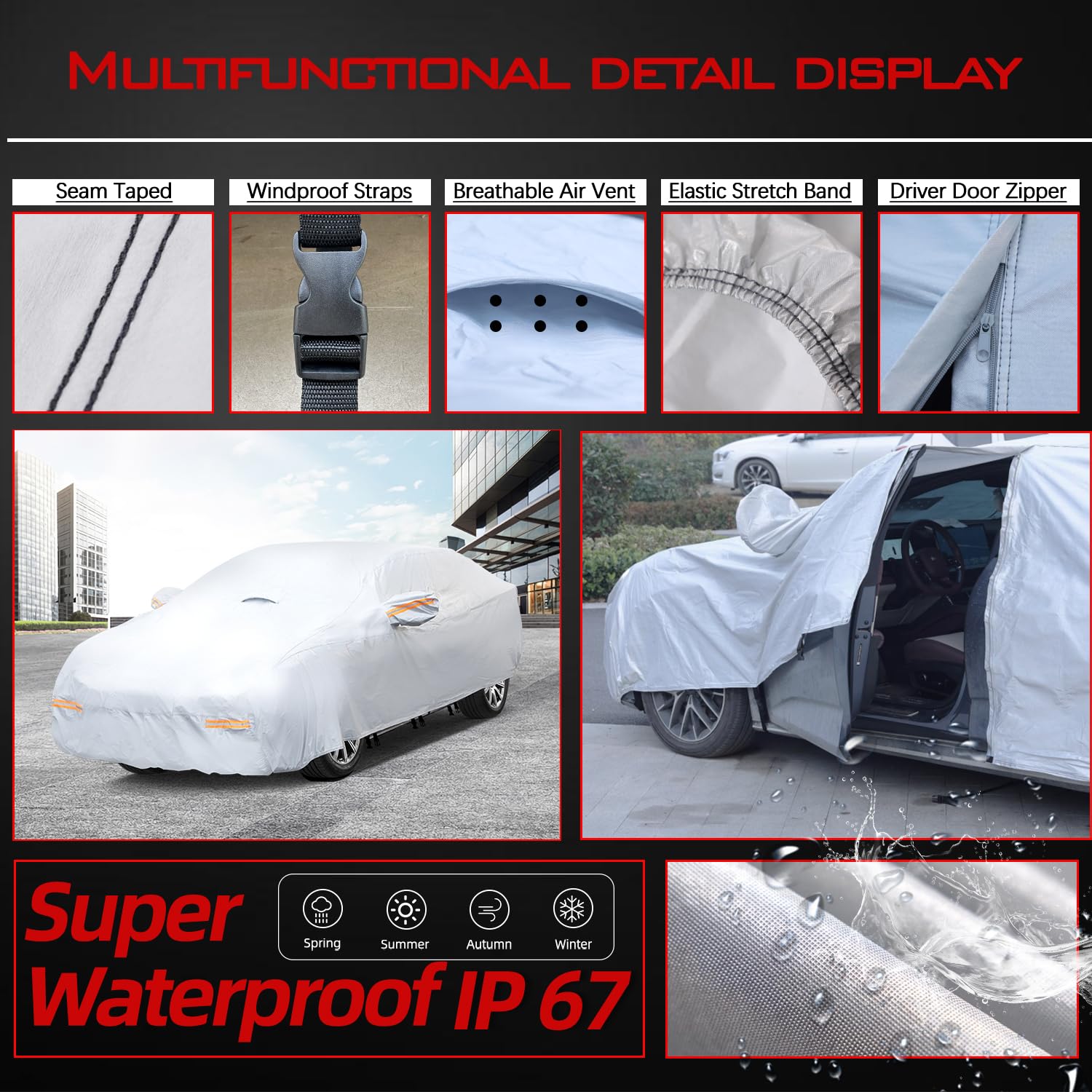 Oweeio 30 Layers Heavy Duty Car Cover For Automobiles All Weather Waterproof, Outdoor Snowproof Uv Protection Windproof, Door Zi