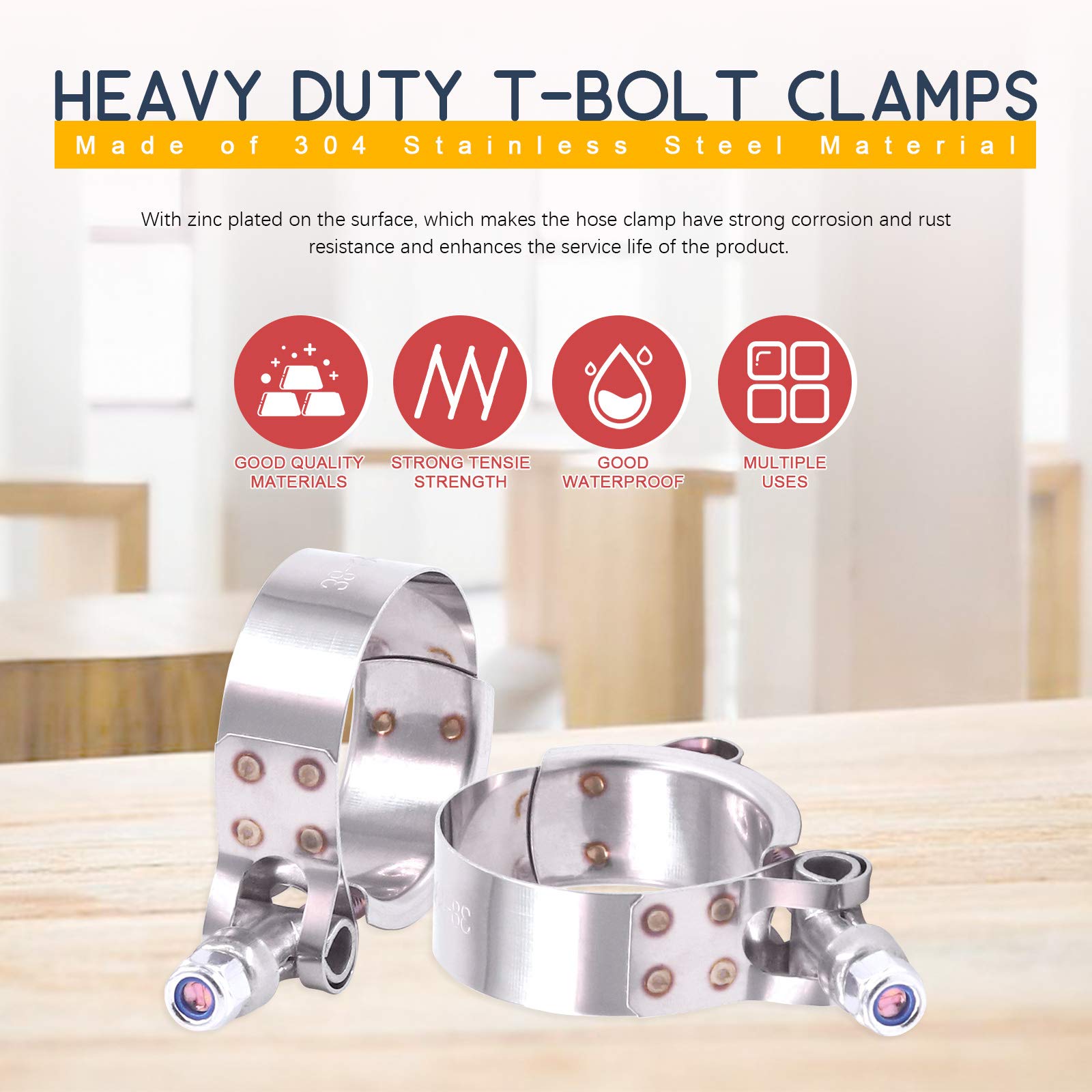 Hilitchi 5Pcs Stainless Steel T-Bolt Clamps With Rounded Band Edges Heavy Duty Turbo Intake Intercooler Clamp (38-43Mm) For 1 3/