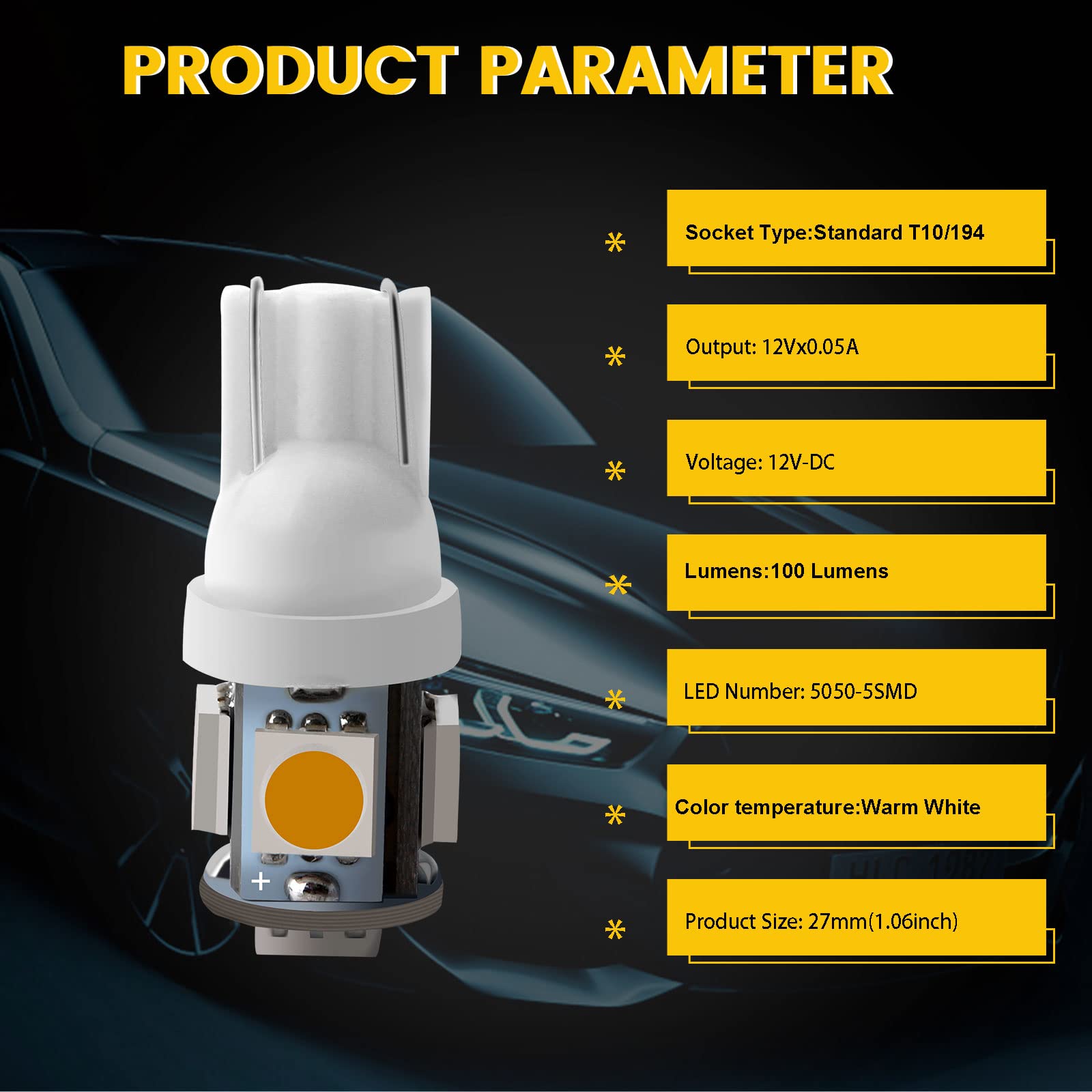 Everbright 20-Pack 194 Led Bulb 5050 5-Smd T10 194 168 W5W 2825 Led Bulb For Car Interior Lights Dome Map Trunk Light Clearance