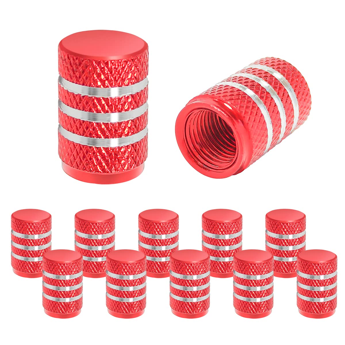 Tire Valve Stem Caps, 12 Pcs Dustproof Corrosion-Proof Premium Metal Rubber Seal Tire Valve Caps, Universal Fit For Cars, Suvs, Bike And Bicycle, Trucks, Motorcycles (Red/Silver)