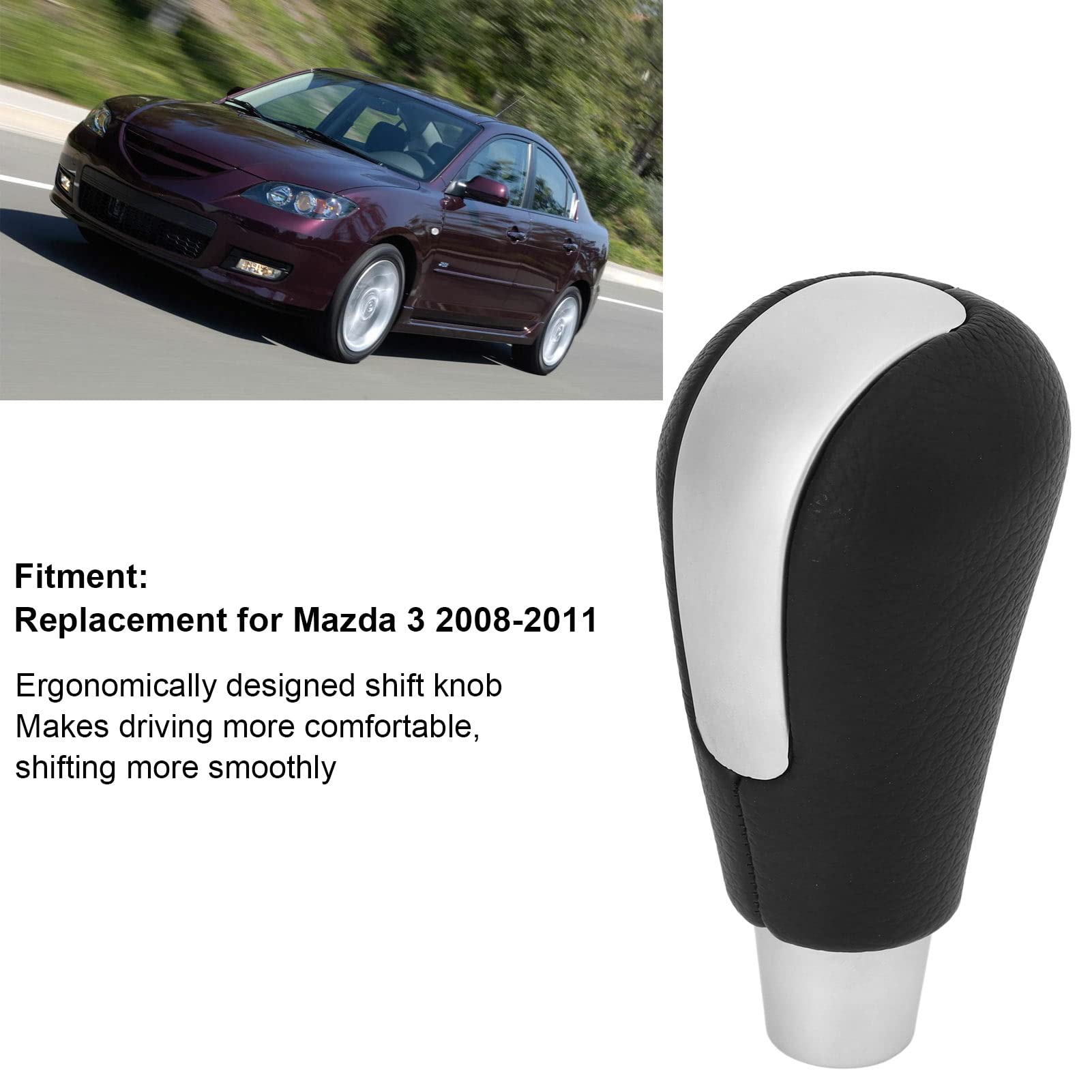 Aramox Car Gear Shift Knob, Manual Gear Shifter Knobs, Leather Gear Shifting Handle Gearstick Head Shift Lever Knob Replacement For Mazda 3 2008-2011 (Matte)