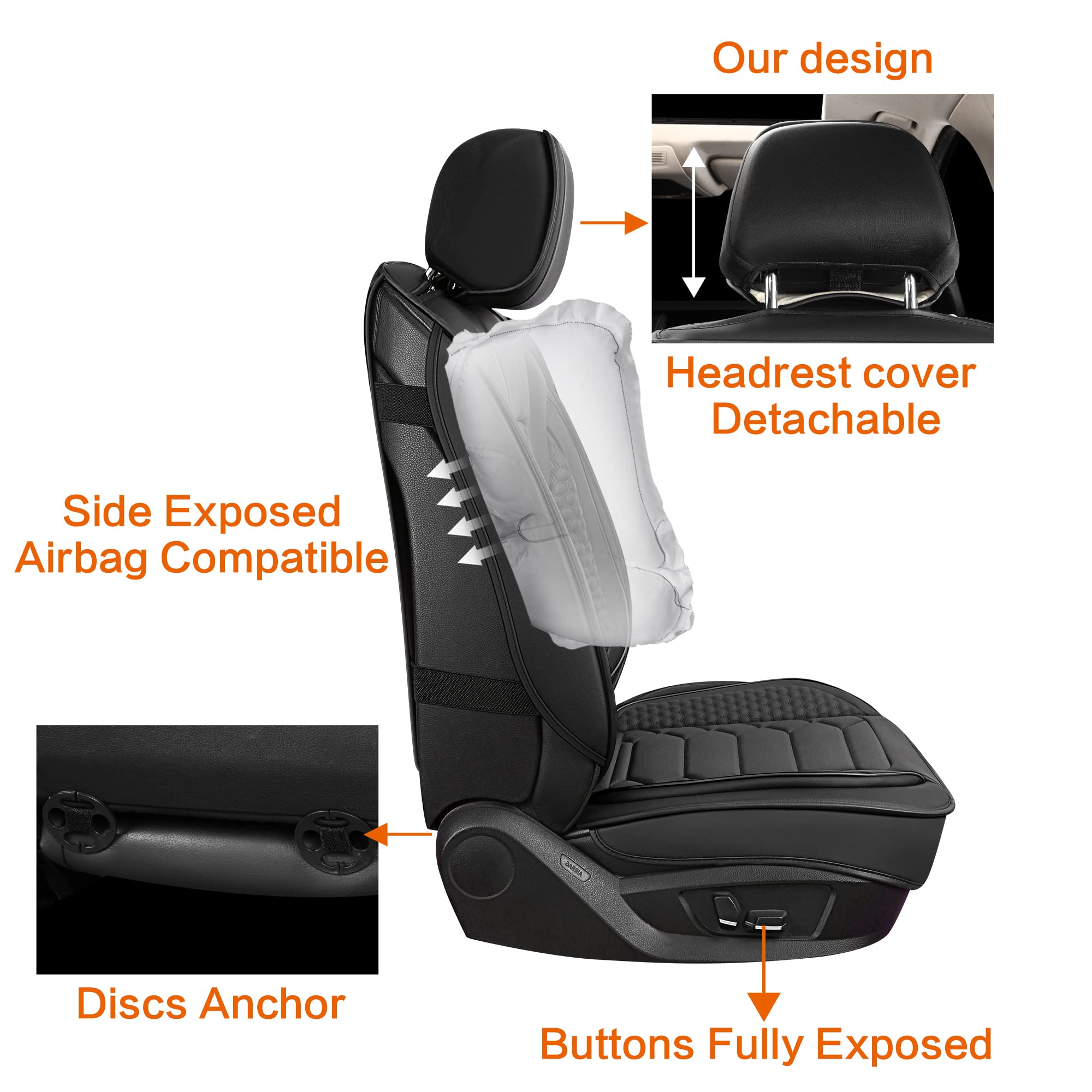 Haiyaotimes Leather Car Seat Covers Front Pair, Waterproof Faux Leather Seat Covers For Cars, Non-Slip Car Interior Covers Unive