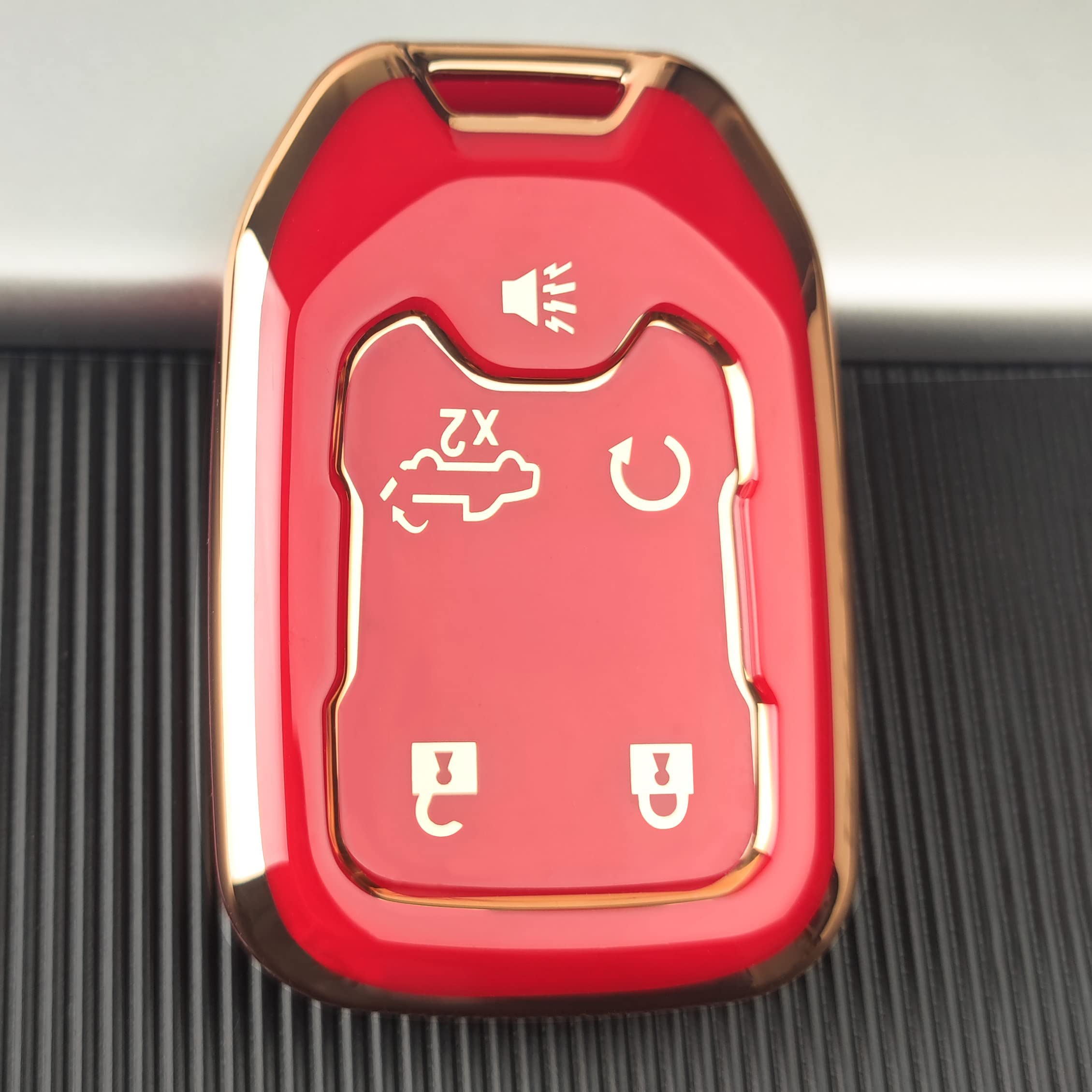 Ollen 5-Button Tpu Key Fob Cover, Fit For Gmc Acadia 2017-2025, For Terrain 2018-2025, Fit For Sierra 2019-2025, For Chevy Silverado 2019-2022, Full Protection Soft Tpu Key Case, With Keychain, Red