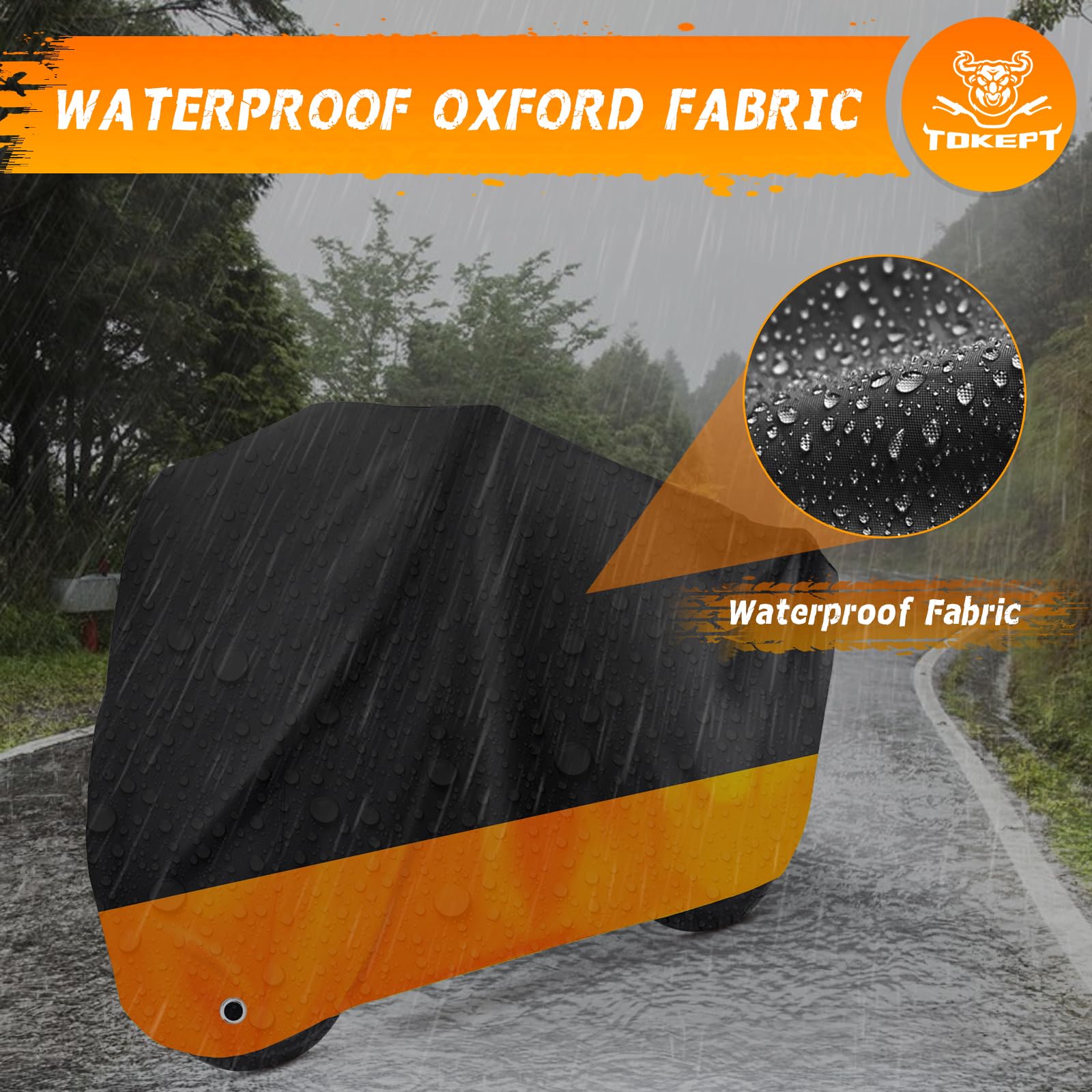 Tokept Motorcycle Cover All Season Universal Waterproof Sunscreen Outdoor Protection with Lock-Holes & Storage Bag Fits up to 10