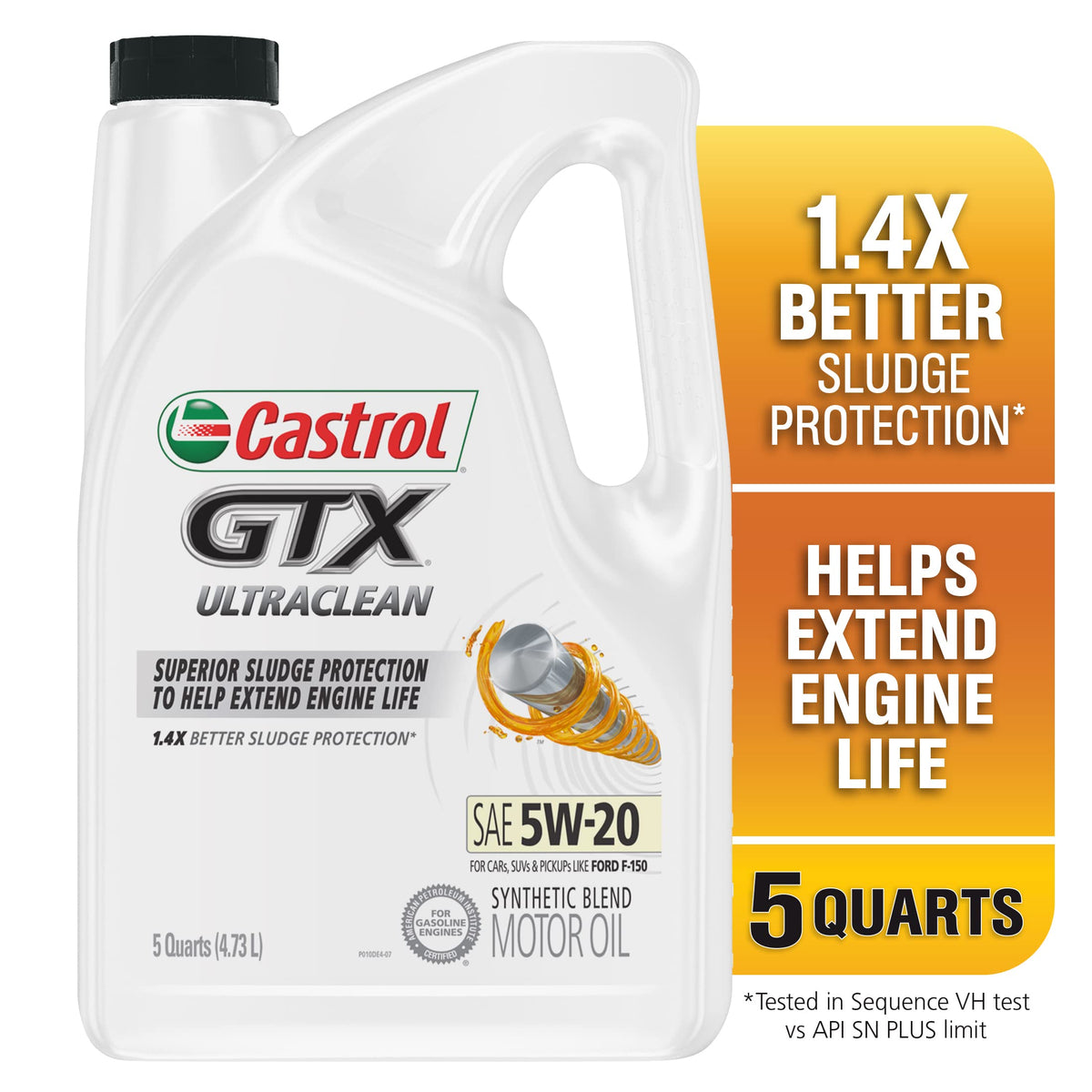 Castrol 03107 Gtx Ultraclean 5W-20 Motor Oil, 5 Quart