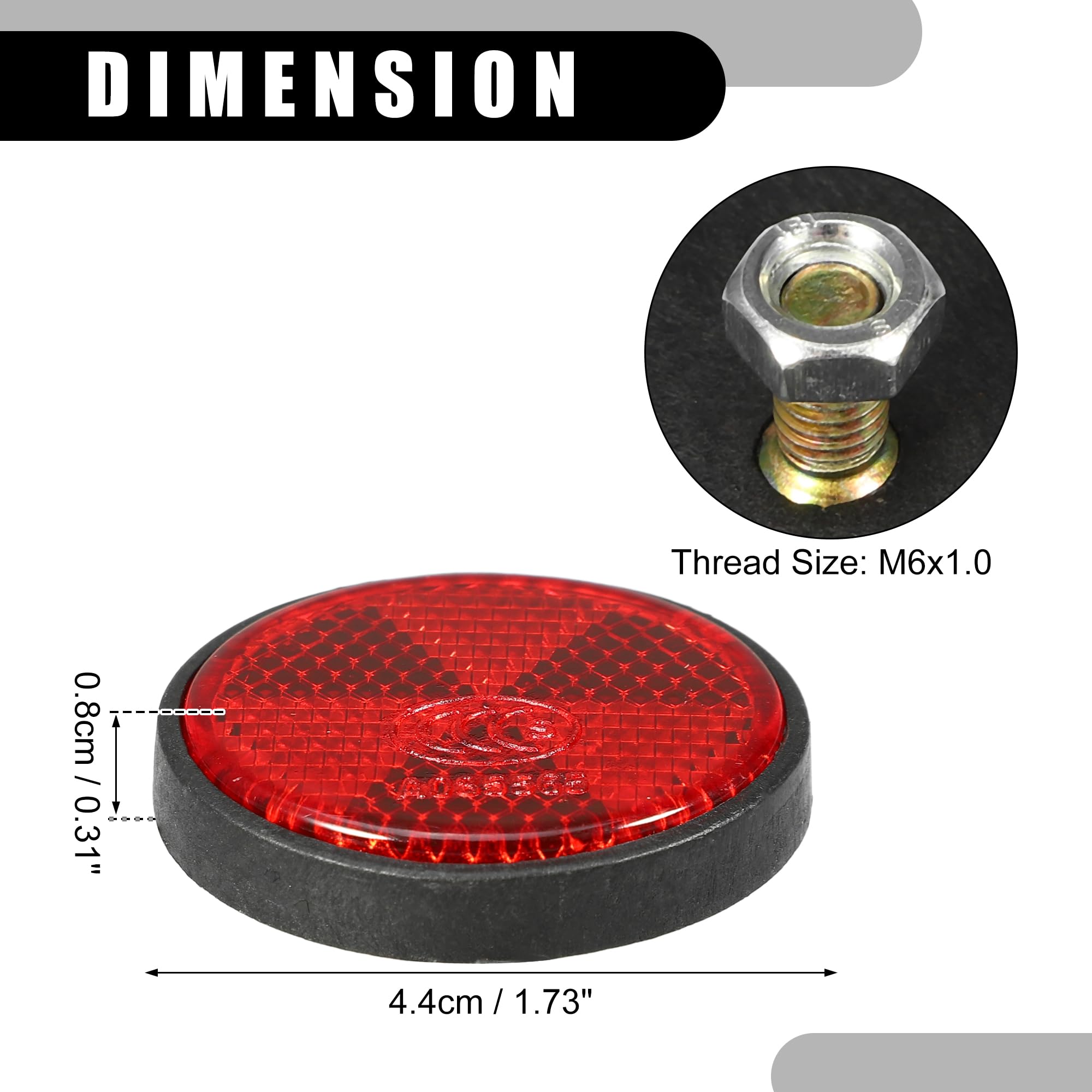 Partuto 6Pcs 1.73'X0.31' Universal Reflector - Round Motorcycle Bike Safety Reflector Increase Visibility And Safety On The Road - Plastic Red