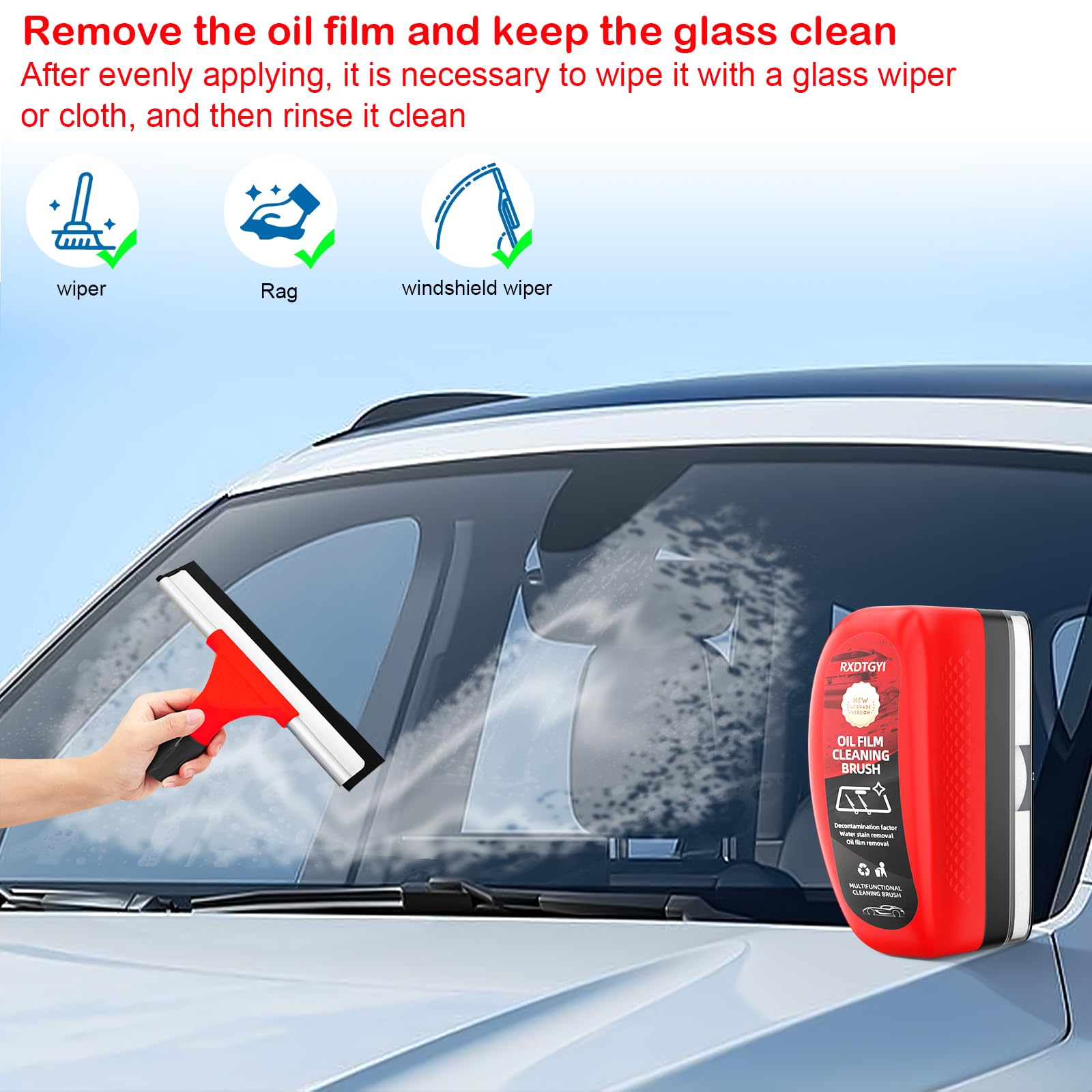 RXDTGYI Automotive Oil Film Cleaning Brush, Car Glass Oil Film Cleaner, Car Windshield Oil Film Cleaner, Prevents Rain And Fog C