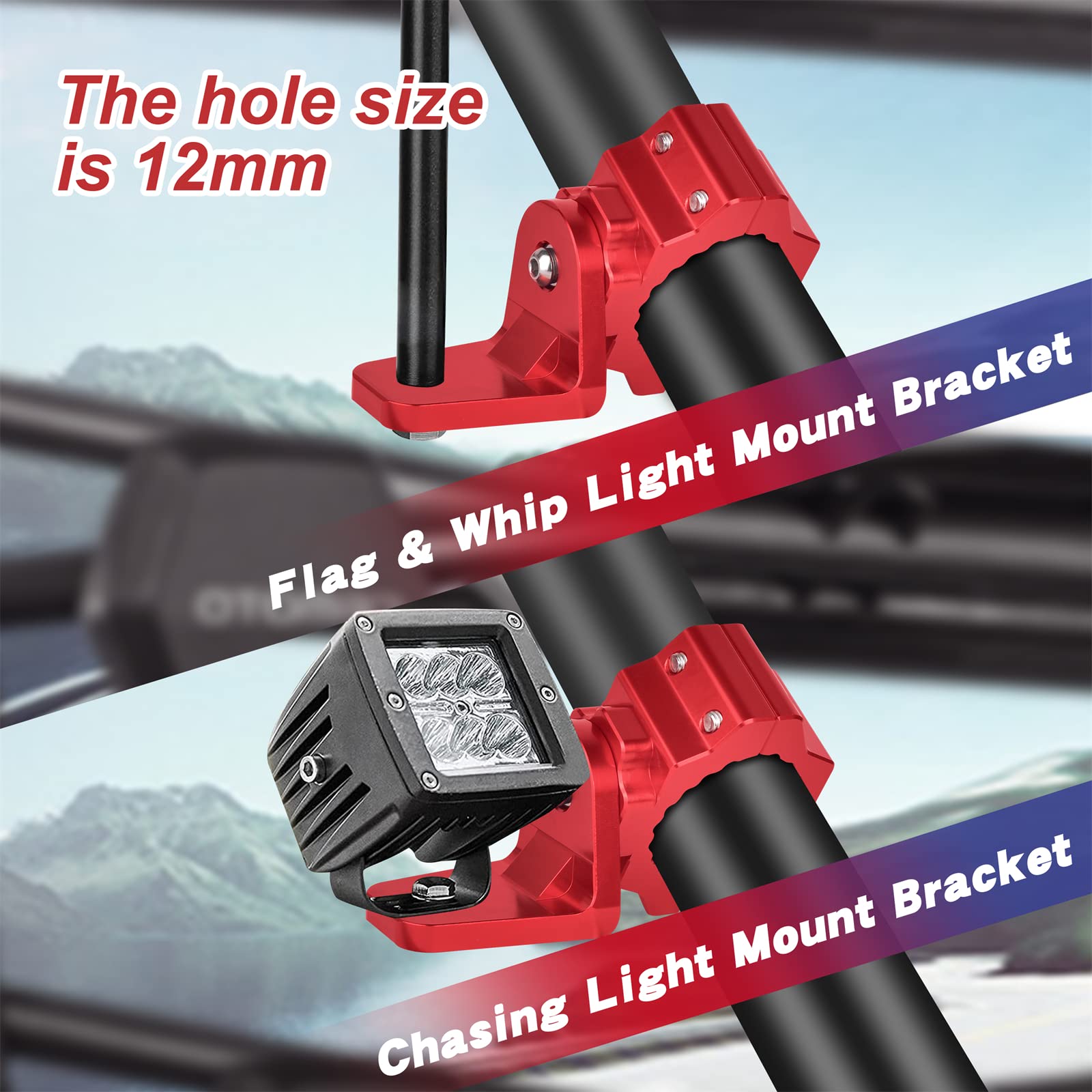 Zidiyoruo Utv Flag Light Mount With 360 Rotating Mounting Bracket, All Made Aluminium Alloy Mounting Flag Light Bar, Fits Sxs 1.