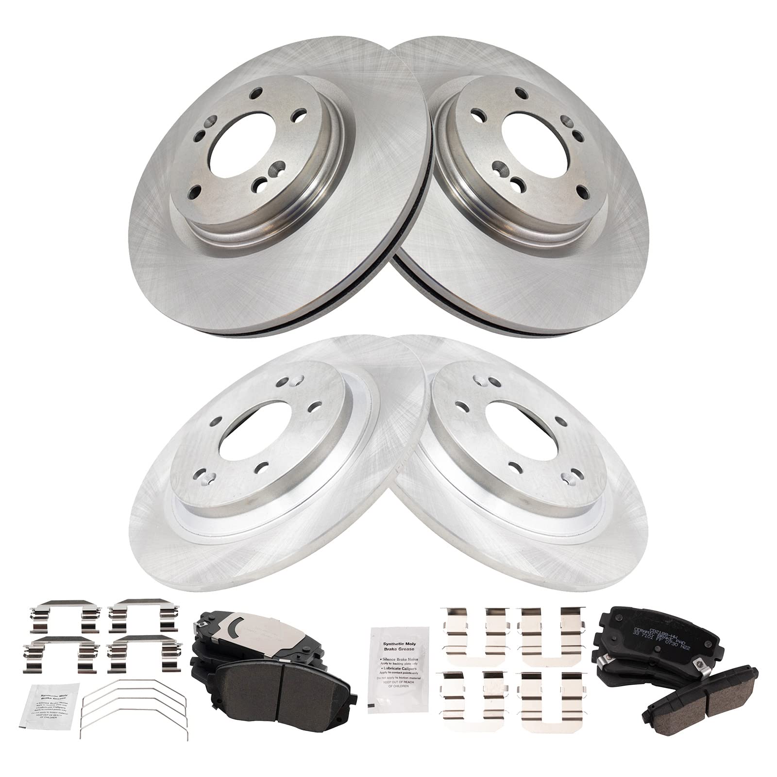 Trq Front And Rear Brake Pad & Rotor Kit Brake Pads Brake Rotor Ceramic Compatible With 2018-2020 Hyundai Kona