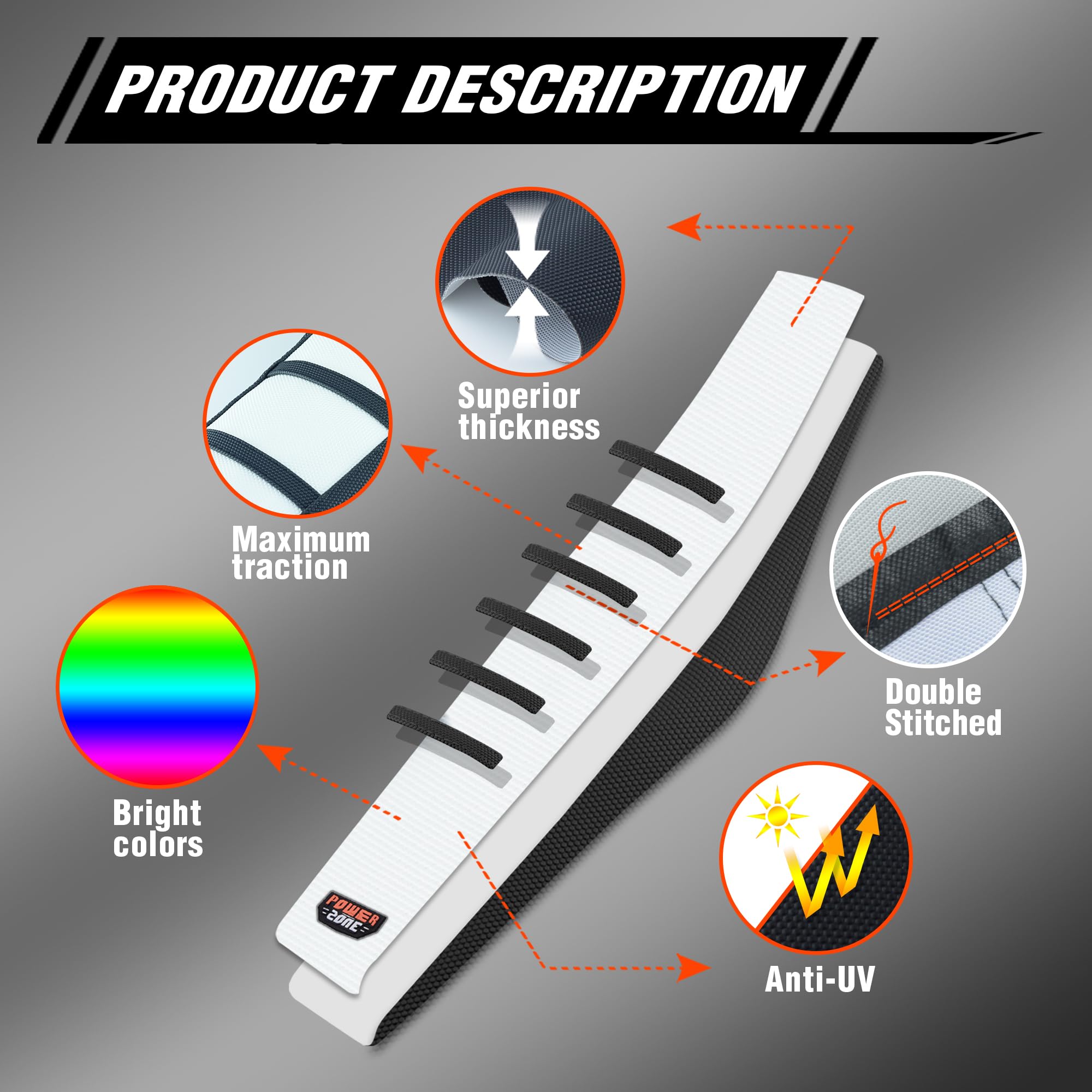 Fewfuss Gripper Rubber Dirt Bike Seat Cover - Universal Soft Seat Cover For Most Dirt Bike Motorcycle White