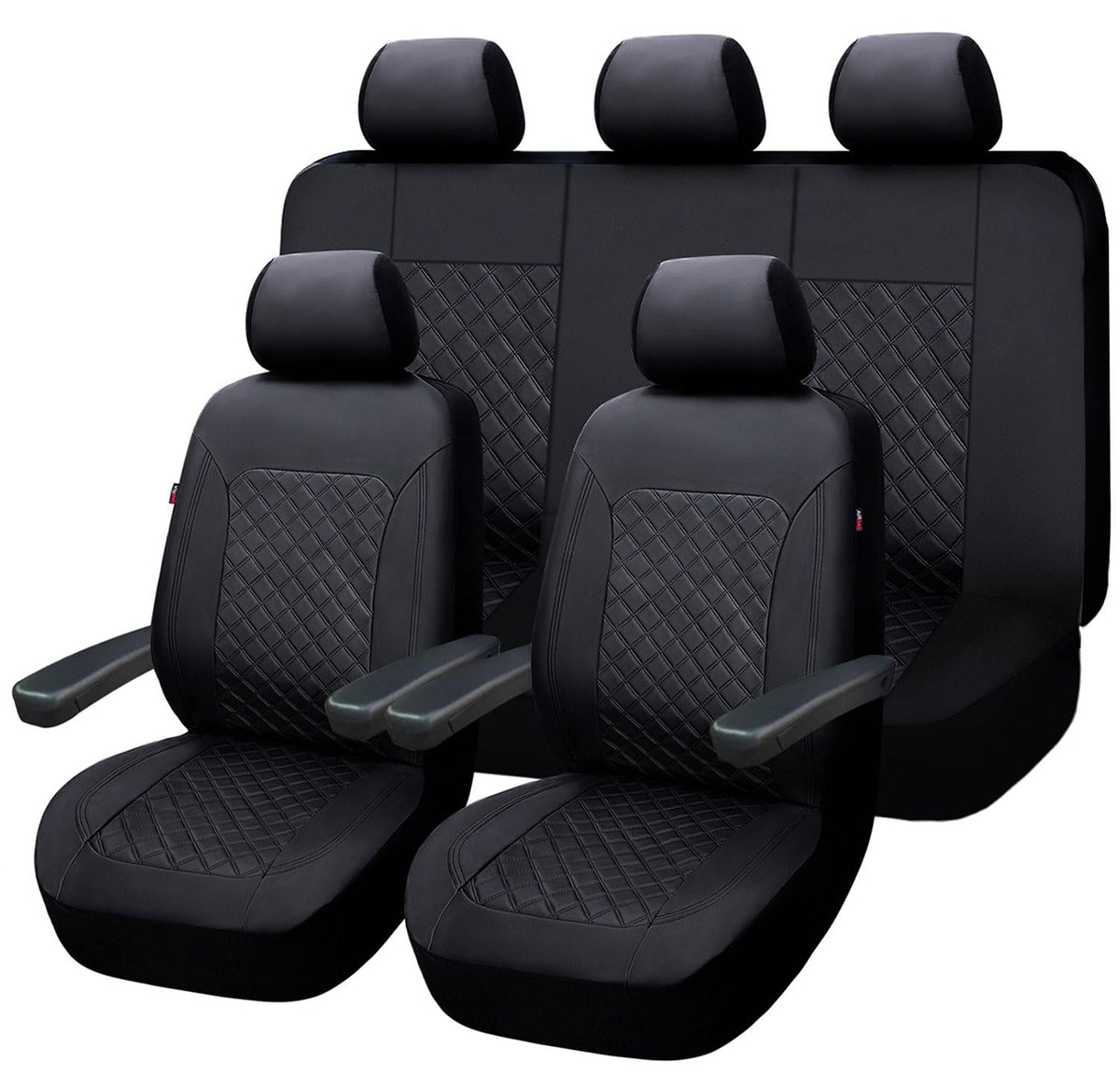 Flying Banner car seat Covers Set Faux Leather Quilted Fashion Easy Bench Split Protectors Sport Fashion (Solid Black, Full Set 