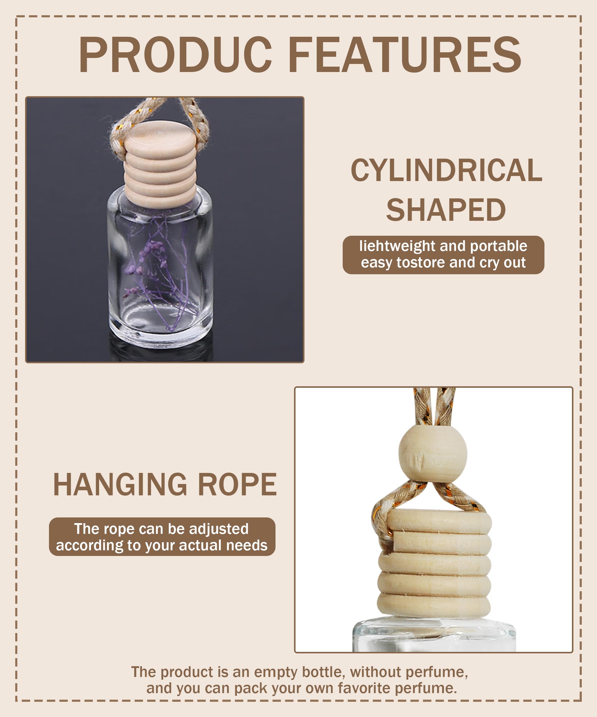 Esewalas 20 Pcs Car Air Fresheners, Hanging Diffuser Empty Glass Perfume Bottles, Aromatherapy Fragrance Perfume Pendant Glass V