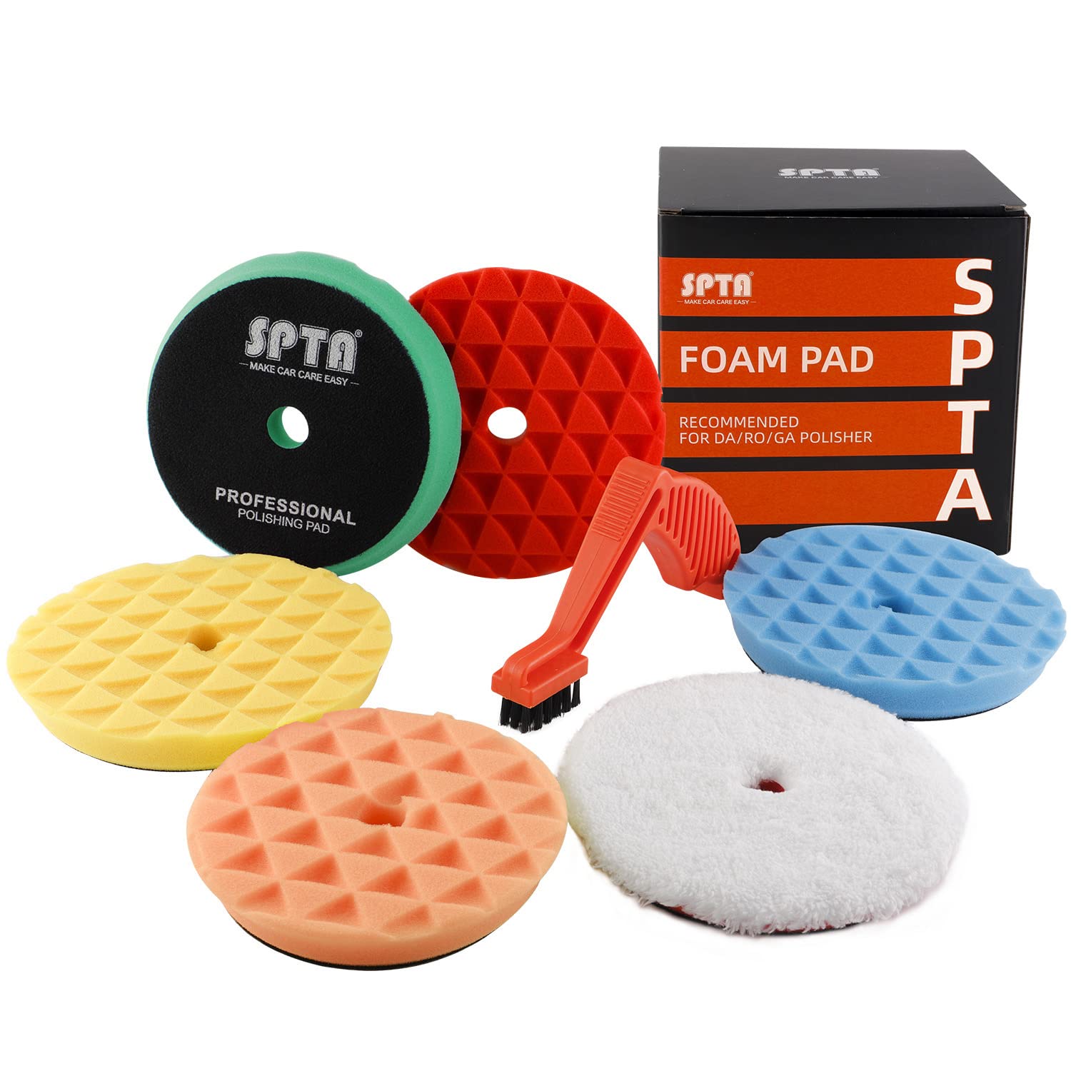 Polishing Pads, 5Pc 6 Inch 150mm Orbital Buffer Polisher Pads and 1Pc Microfiber Buffing Pads, Foam Polish Pad for Compounding, 