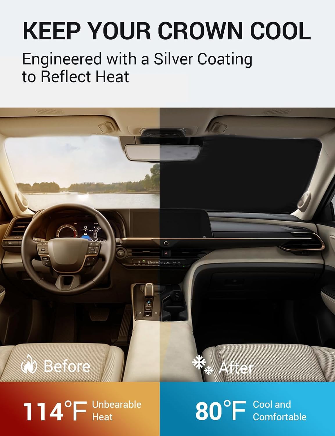 Proadsy 2025 Upgrade Windshield Sun Shade Custom Fit Toyota Crown 2023 2024 2025 Foldable Front Sunshade Protector Blocks Uv Ray