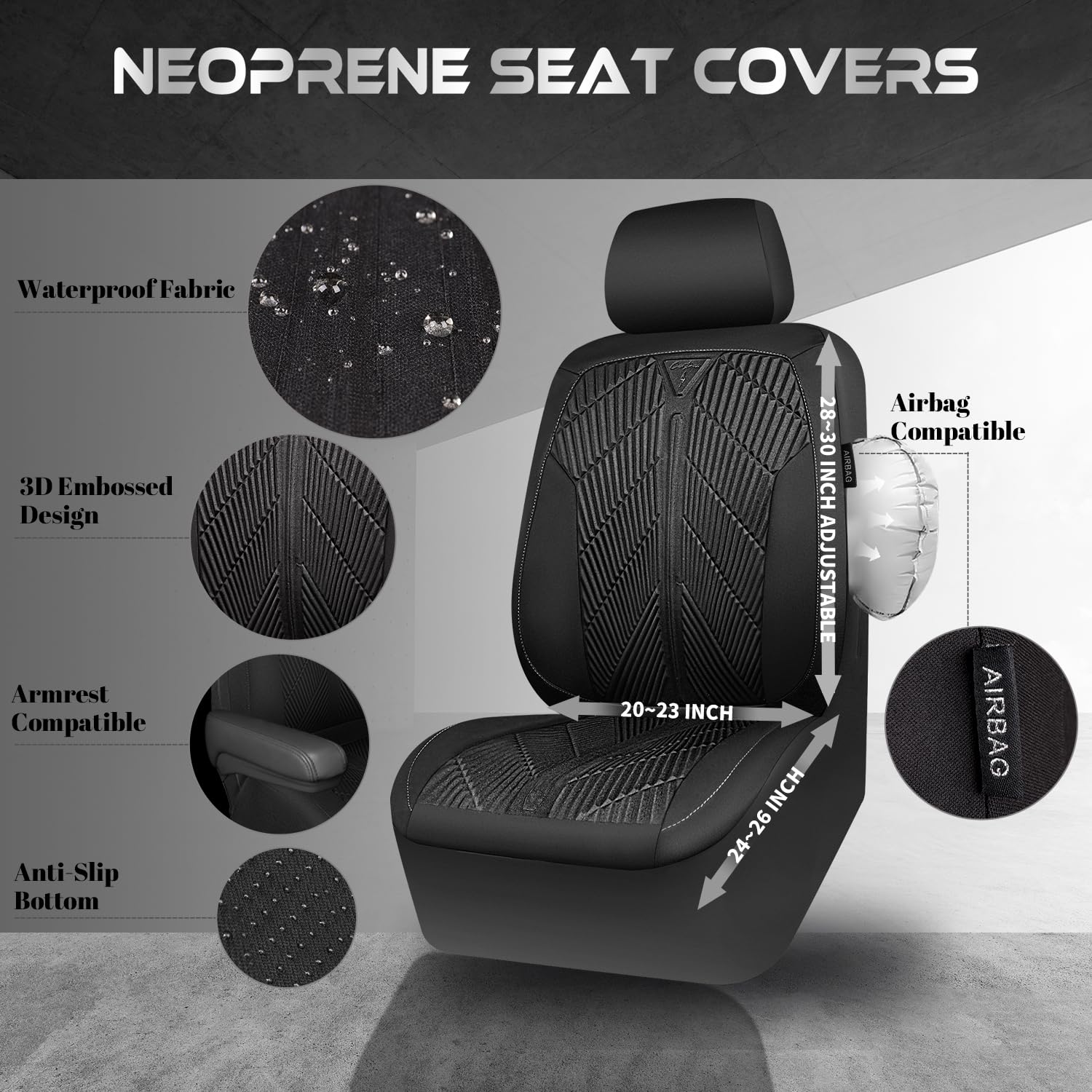 Car Pass Waterproof Car Seat Covers Front Seats Covers Neoprene Wetsuit, All-Weather Non-Slip Durable, Universal Fit For Suv Sed
