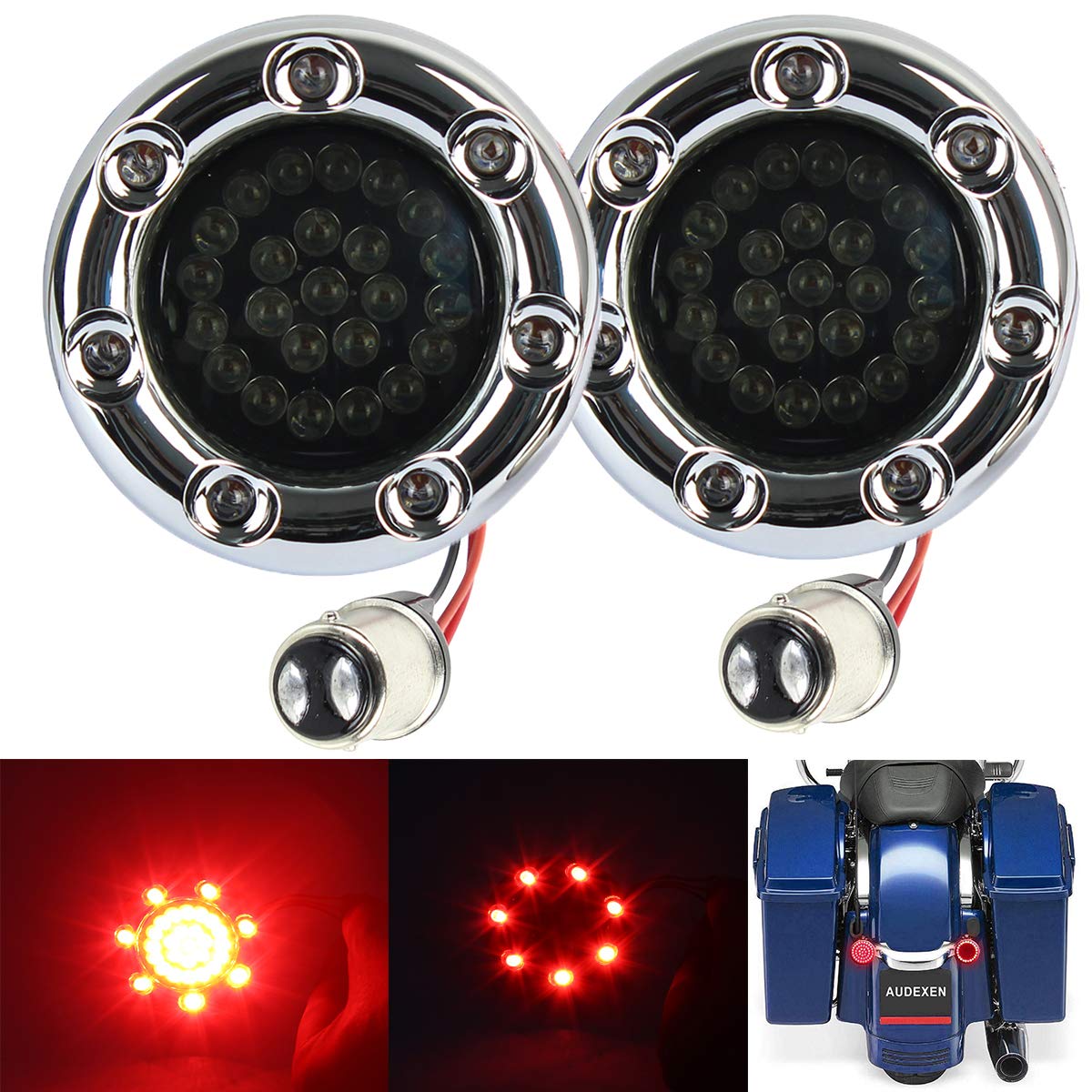 ZYTC 2'' LED Turn Signals w/Brake Running Light Bullet Style Rear Red 1157 LED Turn Signal Kit for Harley Silver Case