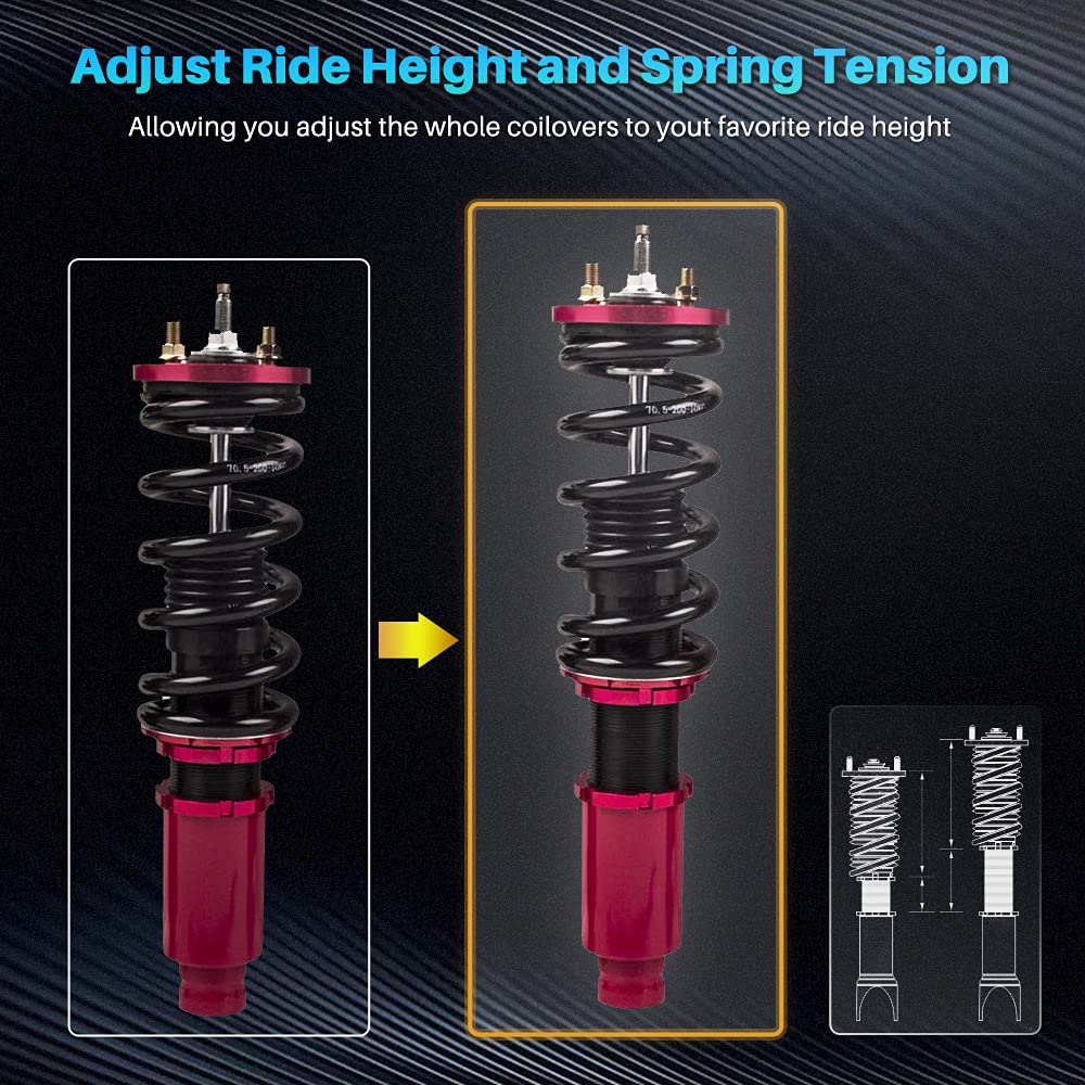 Maxpeedingrods Coilovers For Honda Cr-V 1996-2001 1St Gen. Rd1-Rd3 Fwd & Awd, Spring Shock Absorber, 24 Way Damper Adjustable Coilovers Suspension Kit Struts Lowering Kit By 1-3” Red