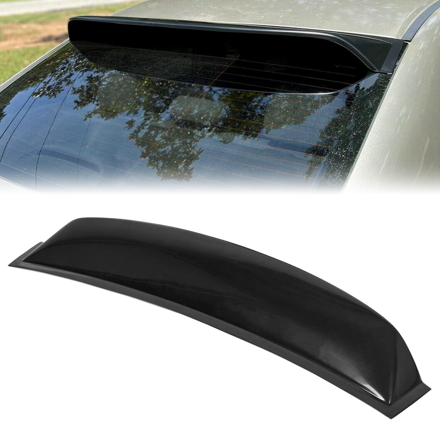 Ecotric Window Deflector Roof Spoiler Compatible With 2006-2011 Honda Civic 4Dr Sedan Black Rear Visor Vent Wing Abs Guards Shade