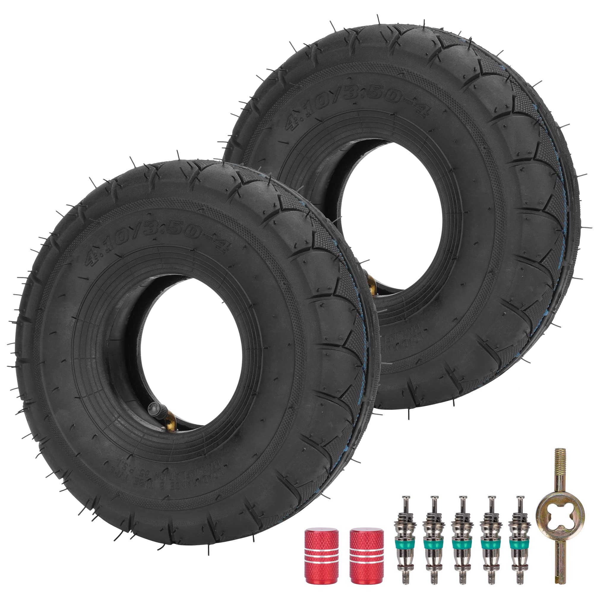 RUTU (2-Pack) 4.10/3.50-4 Replacement Tire + Inner Tube with TR87 Bent Angled Valve Stem for Hand Trucks Dollies Wheelbarrows La