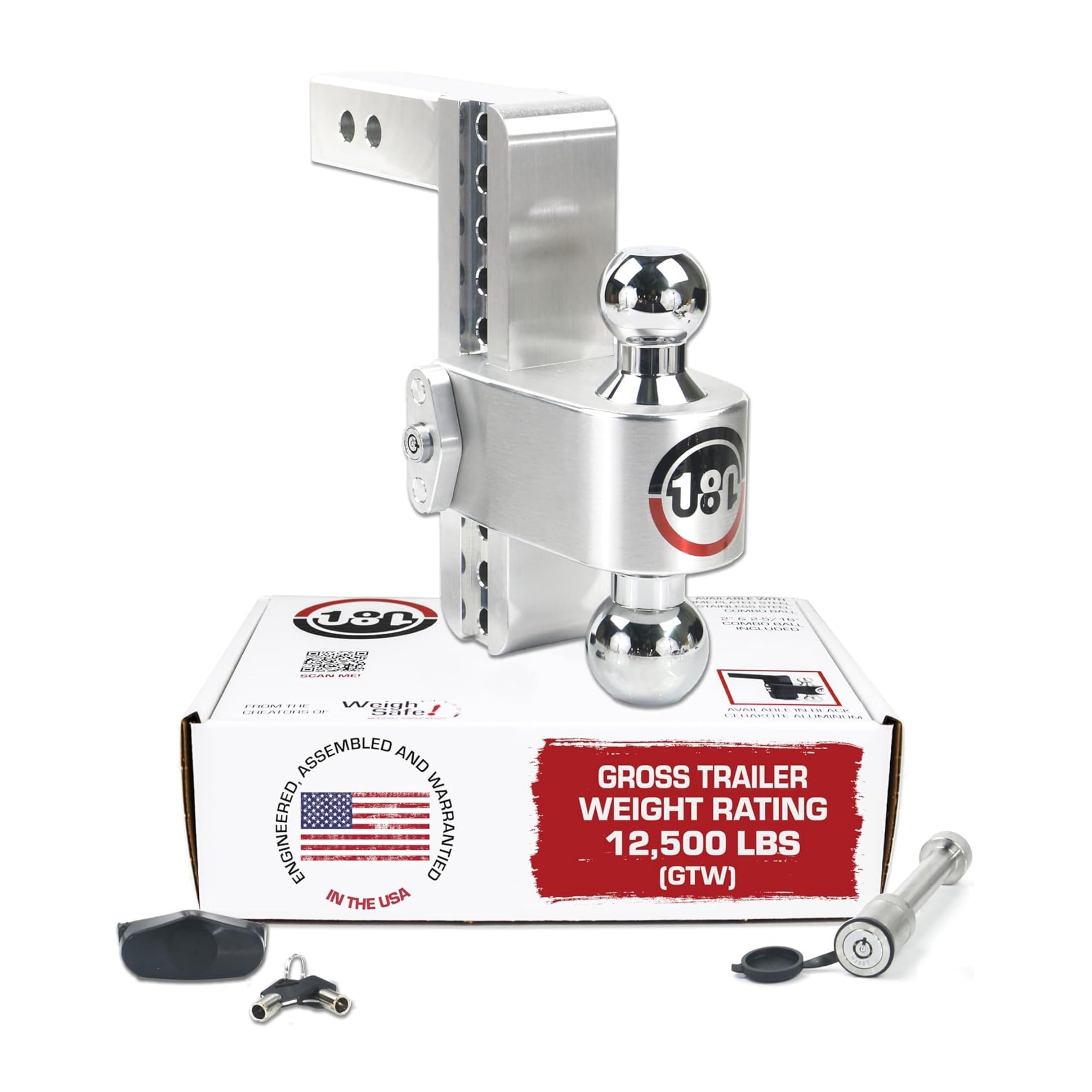 Weigh Safe 180-Degree Trailer Hitch - Adjustable Trailer Hitch for Towing - Compatible with 2.5 Receivers - 8 Drop, Chrome-Plate